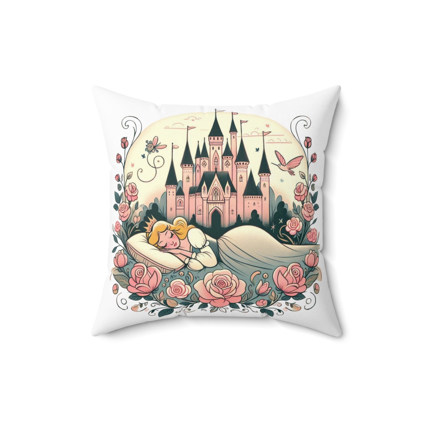 Fairy Tale Pillow, Sleeping Beauty Castle Decor, Book Nook Cushion, Magical Square Pillow Gift, Fantasy Home Accent
