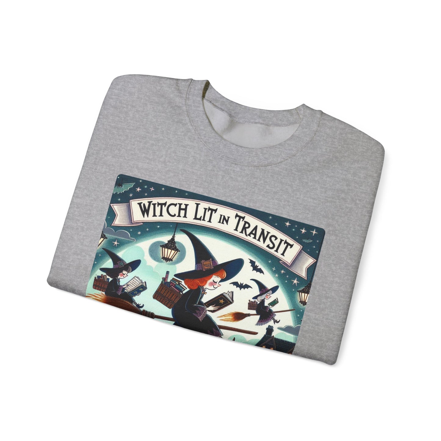 Whimsical Witch Reading Crewneck Sweatshirt, Cozy Halloween Sweatshirt, Bookish Fall Fashion, Spooky Season Gift for Witches Readers