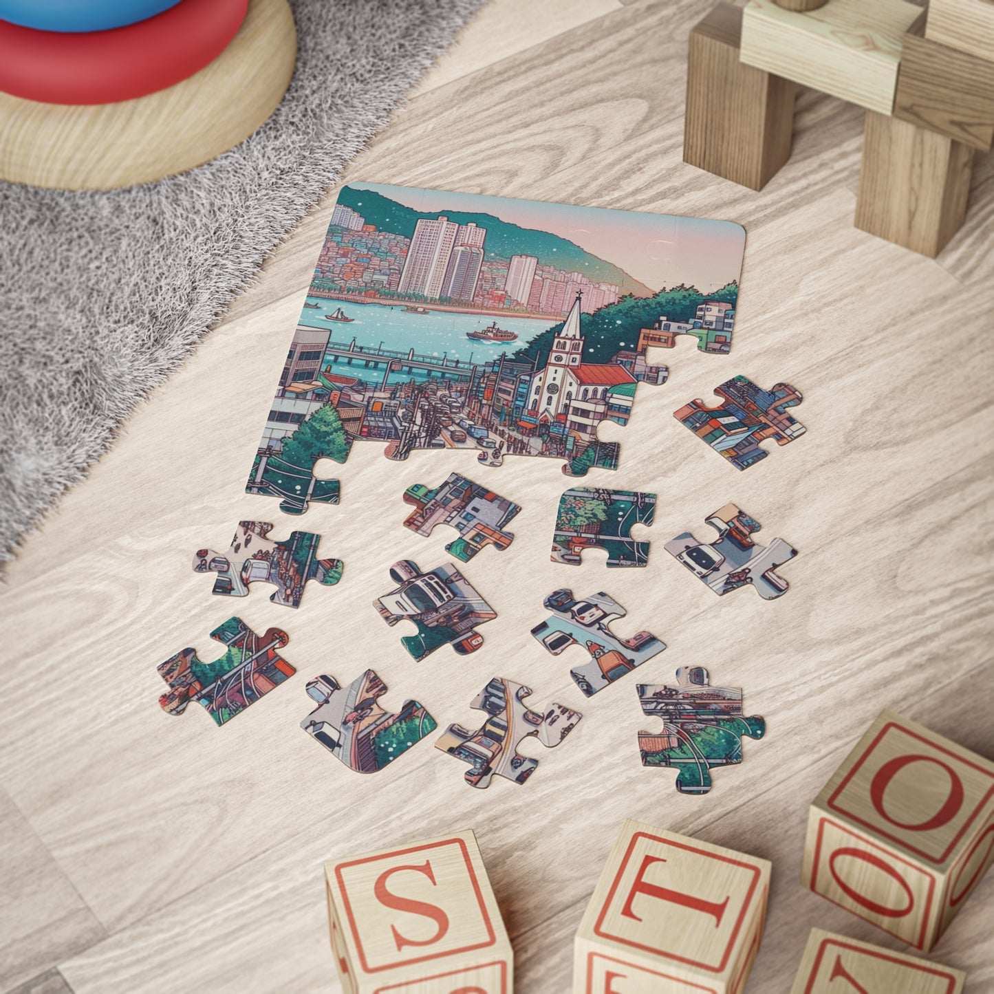 Puzzle Game for Kids, Busan South Korea Geography Educational Gift, 30-Piece Jigsaw Toy, Children's Travel Puzzle, Learning Activity Set,
