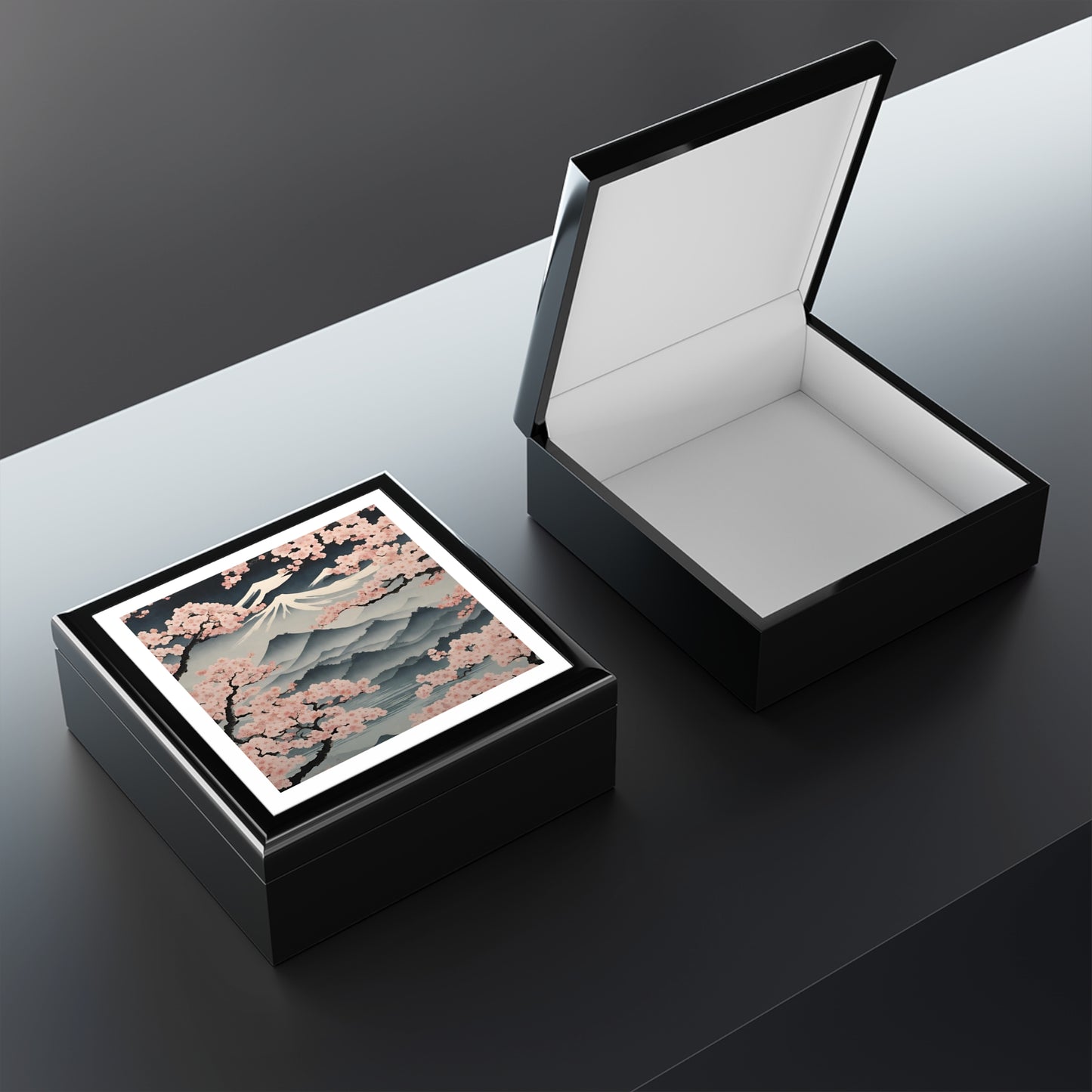 Cherry Blossom Japanese Sakura Landscape Print Jewelry Box
