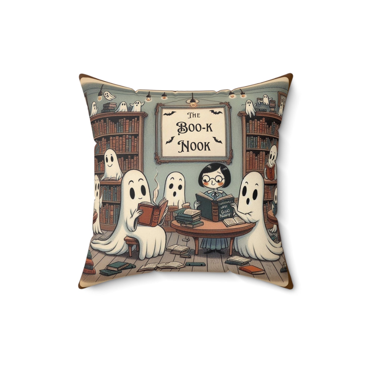 Whimsical Ghosts Book Nook Pillow, Cozy Home Decor, Halloween Accent, Reading Gift, Fun Cushion