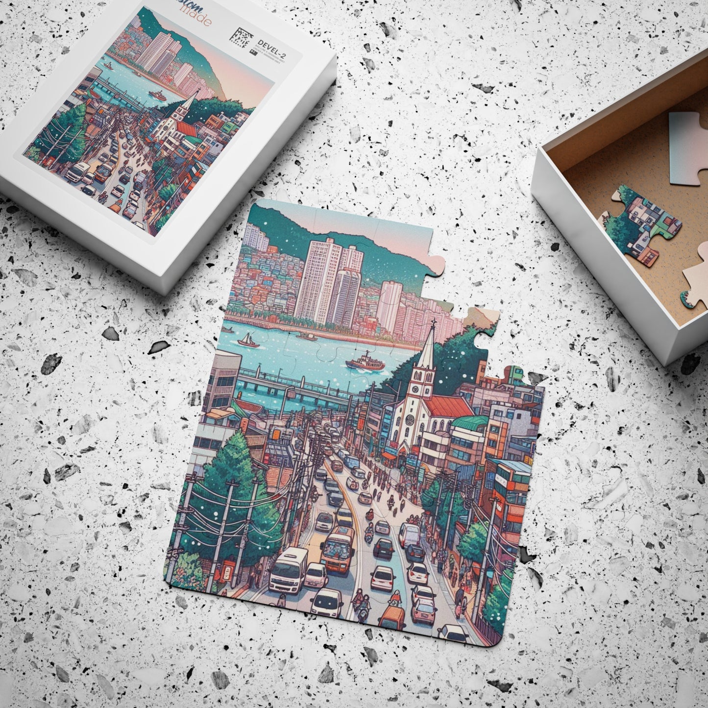 Puzzle Game for Kids, Busan South Korea Geography Educational Gift, 30-Piece Jigsaw Toy, Children's Travel Puzzle, Learning Activity Set,