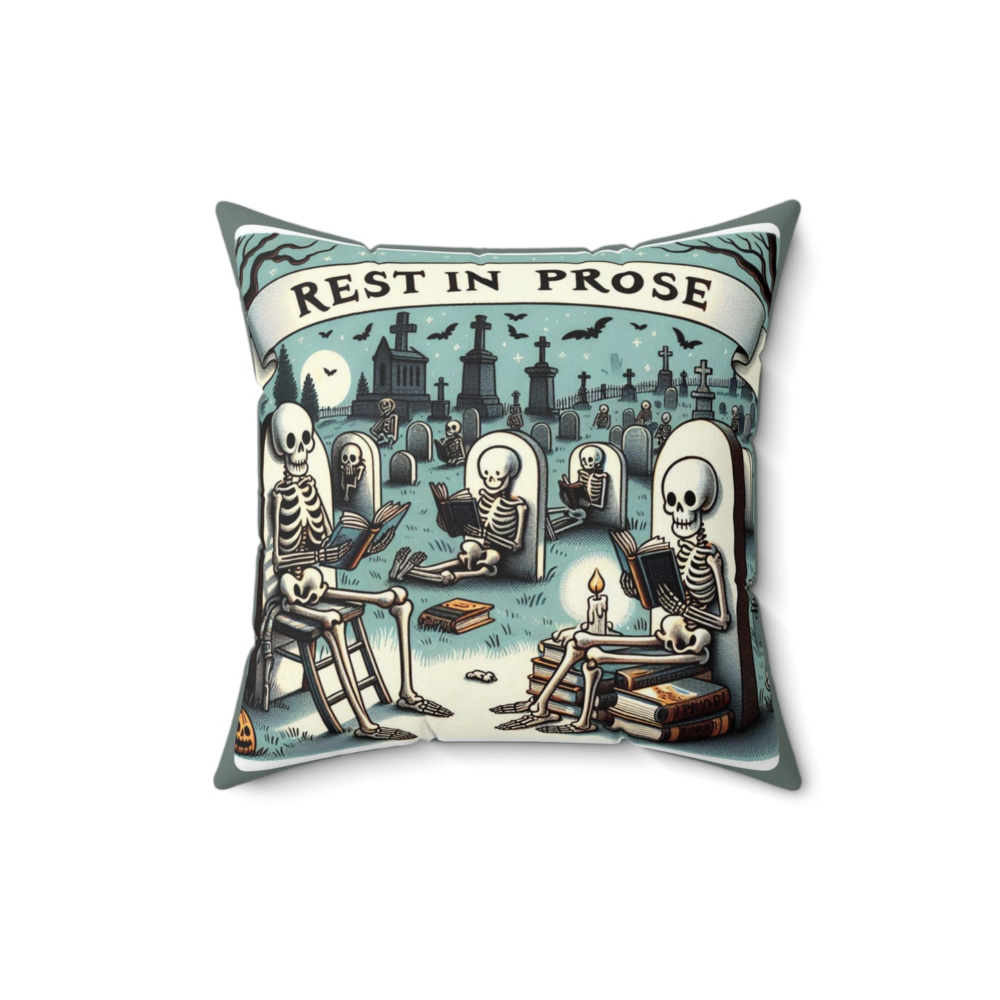 Skeletons Reading Pillow, Halloween Decor, Cozy Accent, Book Lovers Gift, Spooky Cushion, Home Decor, Spun Polyester Pillow, Square Pillow