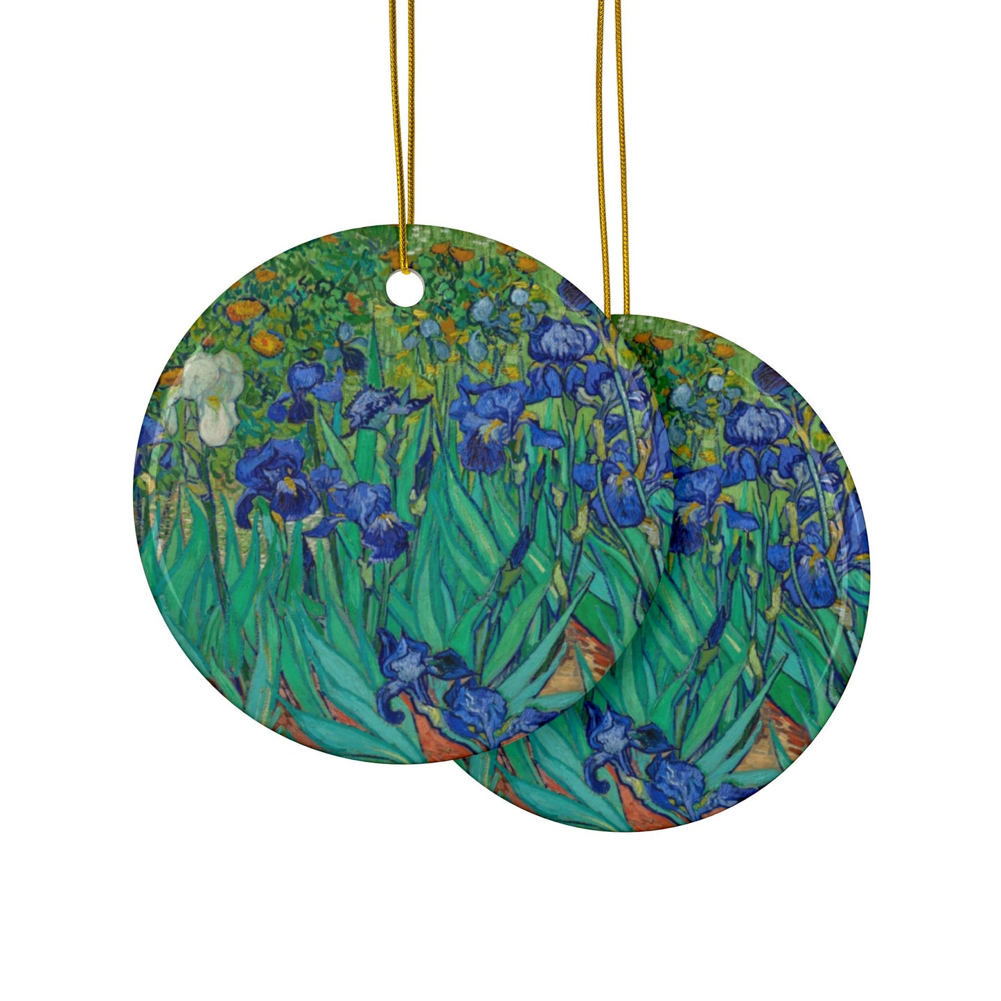 Van Gogh Irises Ceramic Ornament Double-Sided Floral Art Decor, Glossy Finish, Elegant Gift for Art Lovers, Holiday Decor