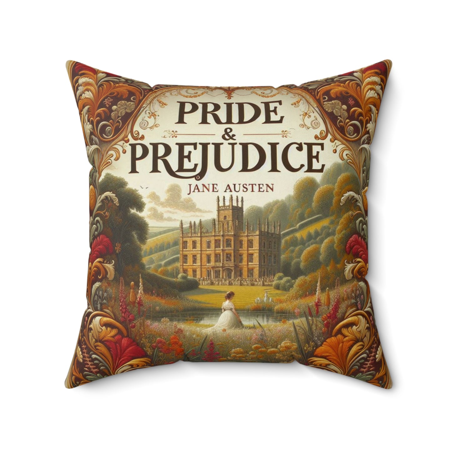 Regency Pride and Prejudice Square Pillow, Book Nook Cushion for Literary Decor, Jane Austen Library Home Accent, Reading Nook Throw Pillow,