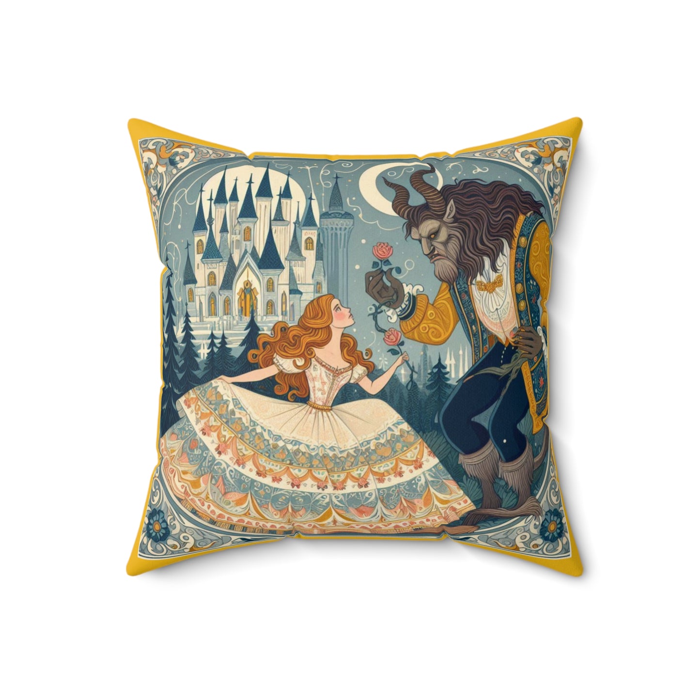 Beauty and the Beast, Fairy Tale, Square Pillow, Library, Book Nook, Reading Corner, Educational