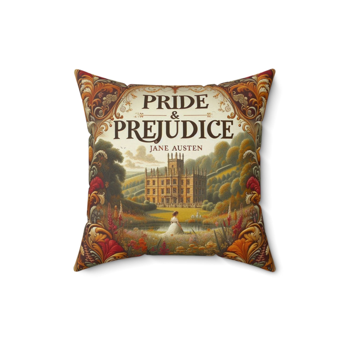 Regency Pride and Prejudice Square Pillow, Book Nook Cushion for Literary Decor, Jane Austen Library Home Accent, Reading Nook Throw Pillow,