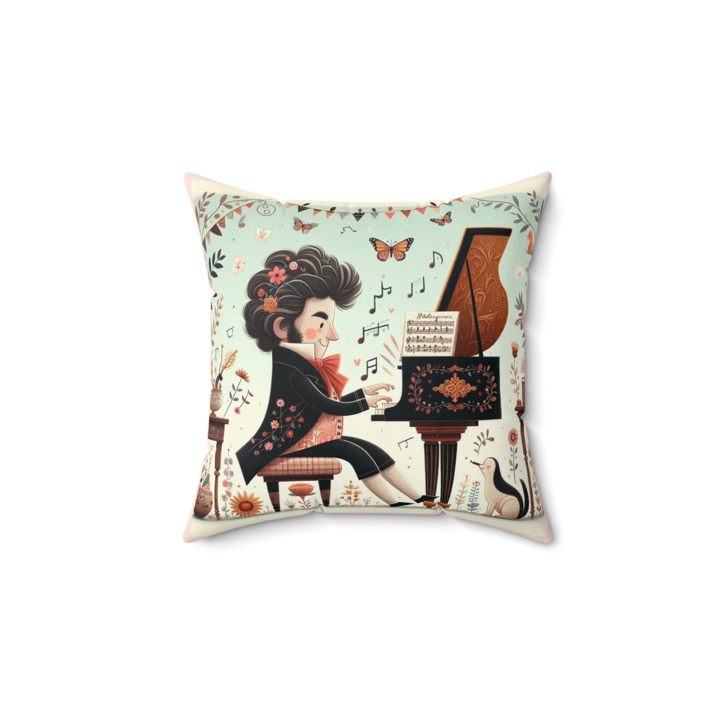 Classical Music Pillow, Beethoven Piano Music Library Home Decor, Teacher Gift, Kids Room Decoration, Gift for Music Lover, Classroom Decor,
