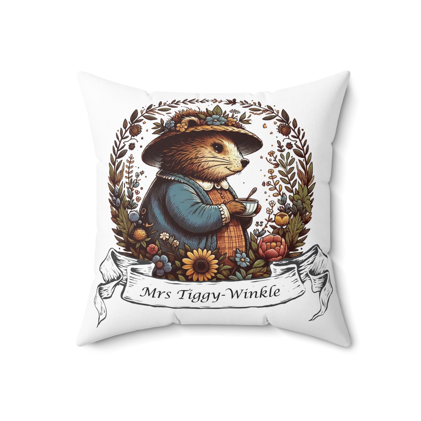Spun Polyester Pillow, Beatrix Potter Inspired Mrs Tiggy-Winkle Easter Spring Cushion Home Decor, Throw Cushions, Decorative Pillow, Nursery