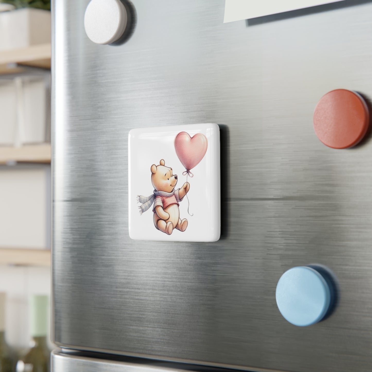 Winnie the Pooh Porcelain Magnet, Square - Valentine Gift, Fridge Decor, Cute Pooh Bear, Kitchen Accessory