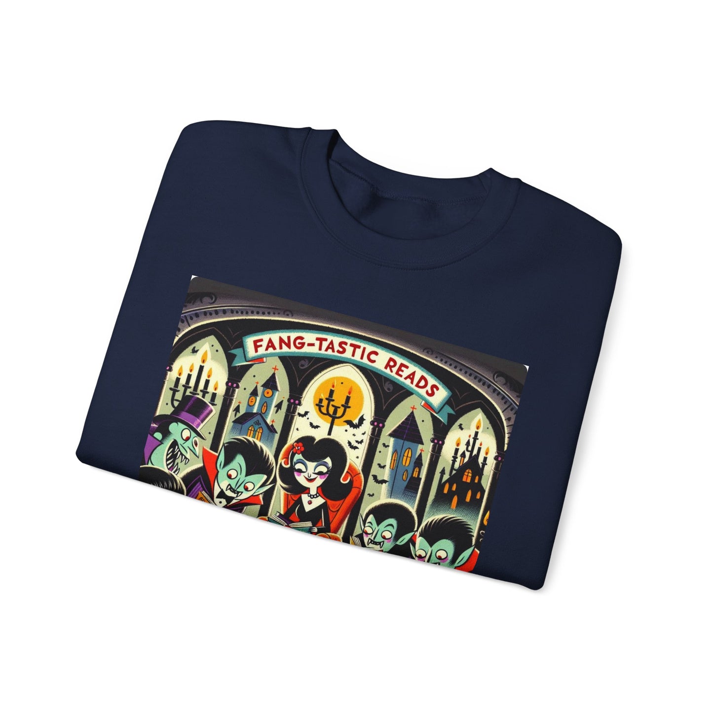 Fang-tastic Reads Sweatshirt, Vampire Book Lover Crewneck, Halloween Librarian Shirt, Cozy Unisex Fall Apparel, Spooky Gift for Readers