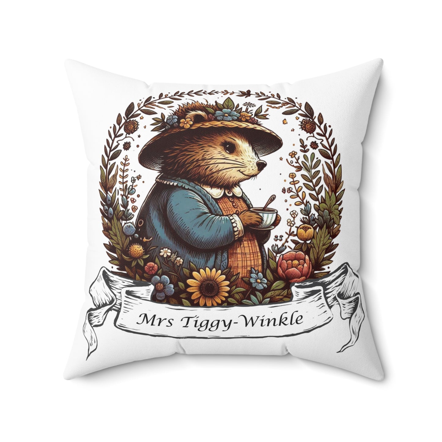 Spun Polyester Pillow, Beatrix Potter Inspired Mrs Tiggy-Winkle Easter Spring Cushion Home Decor, Throw Cushions, Decorative Pillow, Nursery