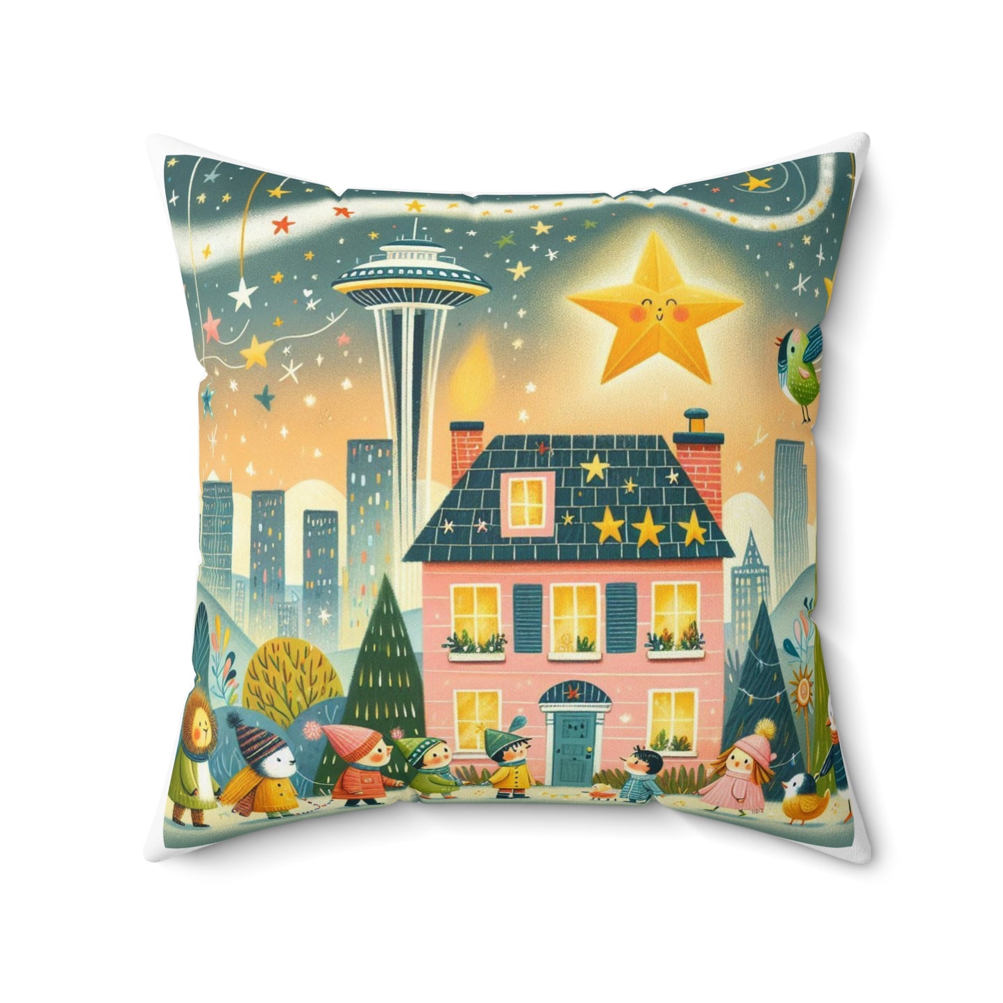 Seattle, Washington, Twinkle Twinkle Little Star, Nursery Rhyme, Square Pillow, Library, Book Nook, Reading Corner, Home Decor, Space Needle