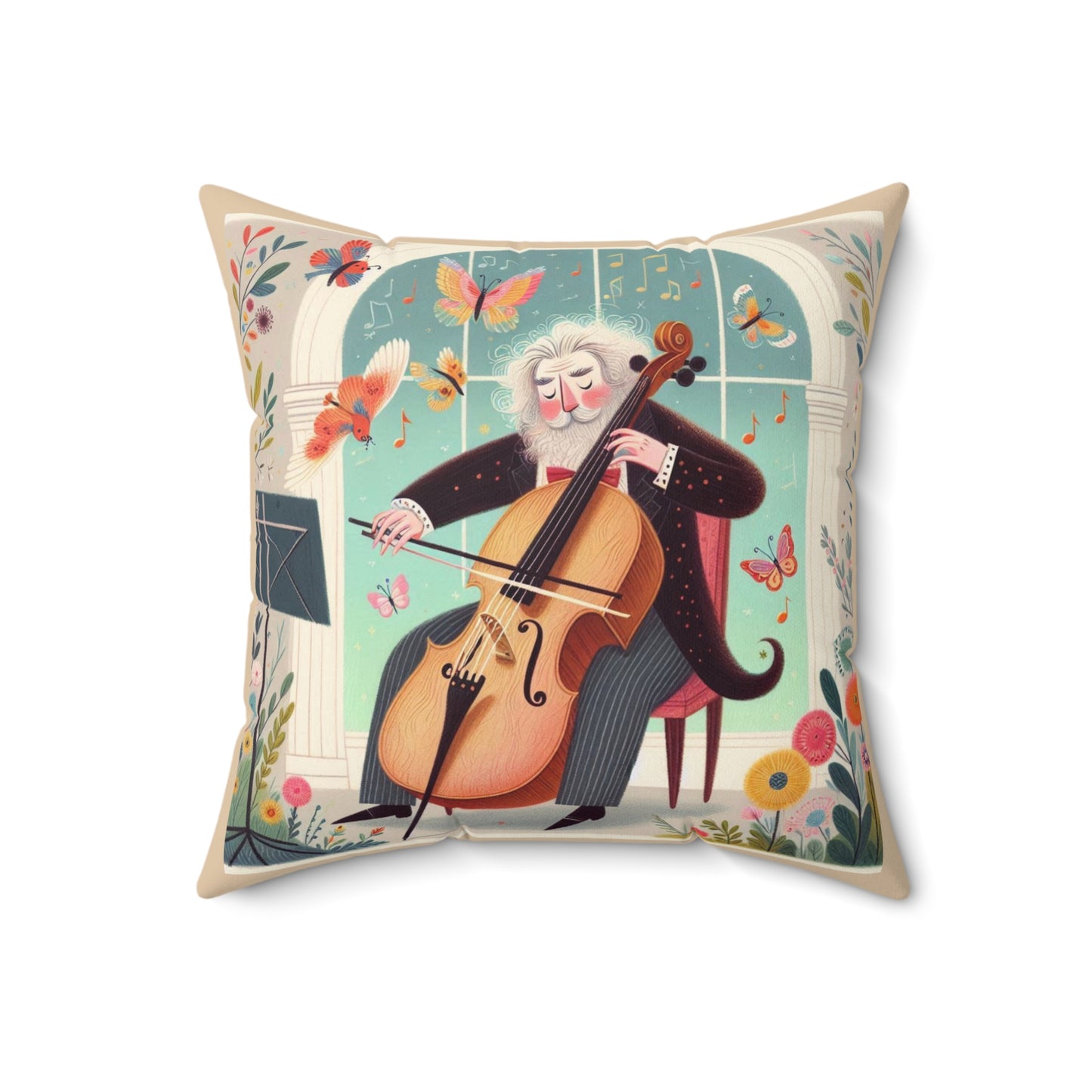 Brahms Cello Music Library Square Pillow - Classical Music Home Decor, Teacher Gift, Kids Room Decoration, Gift for Music Lover, Classroom.
