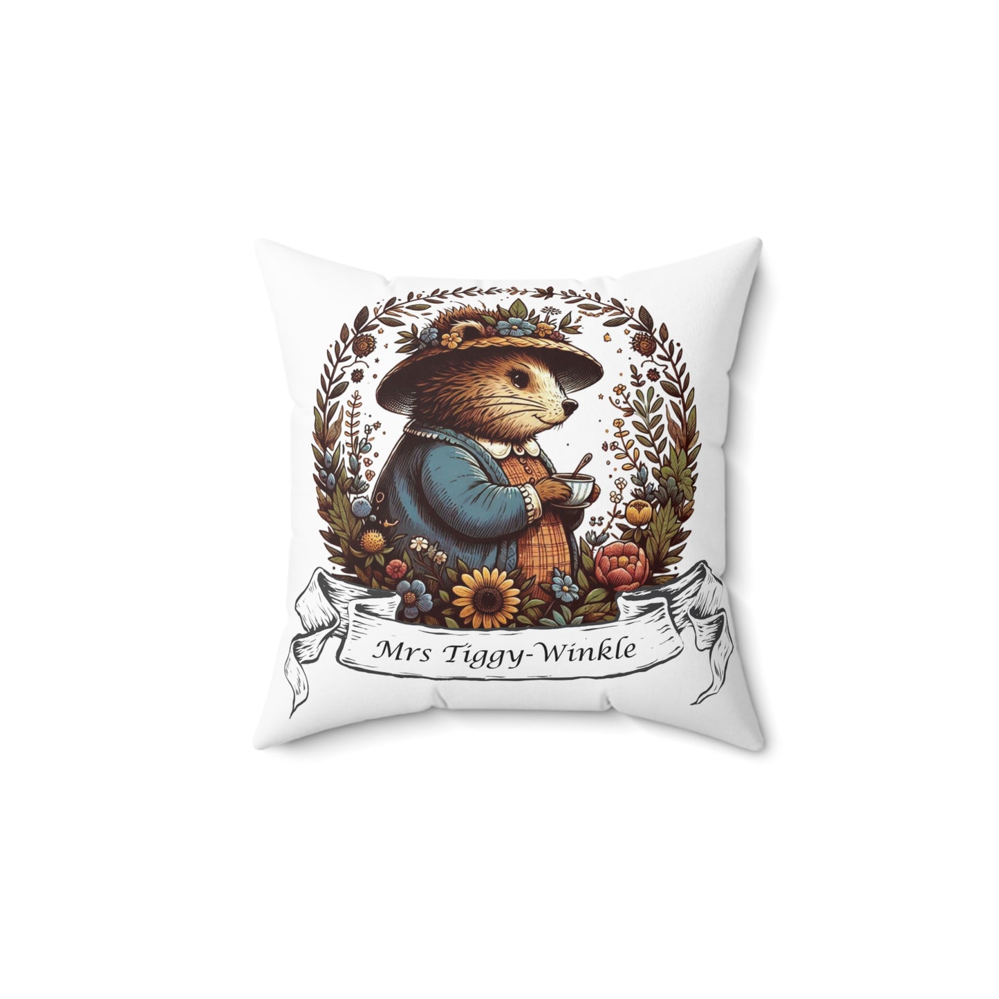 Spun Polyester Pillow, Beatrix Potter Inspired Mrs Tiggy-Winkle Easter Spring Cushion Home Decor, Throw Cushions, Decorative Pillow, Nursery