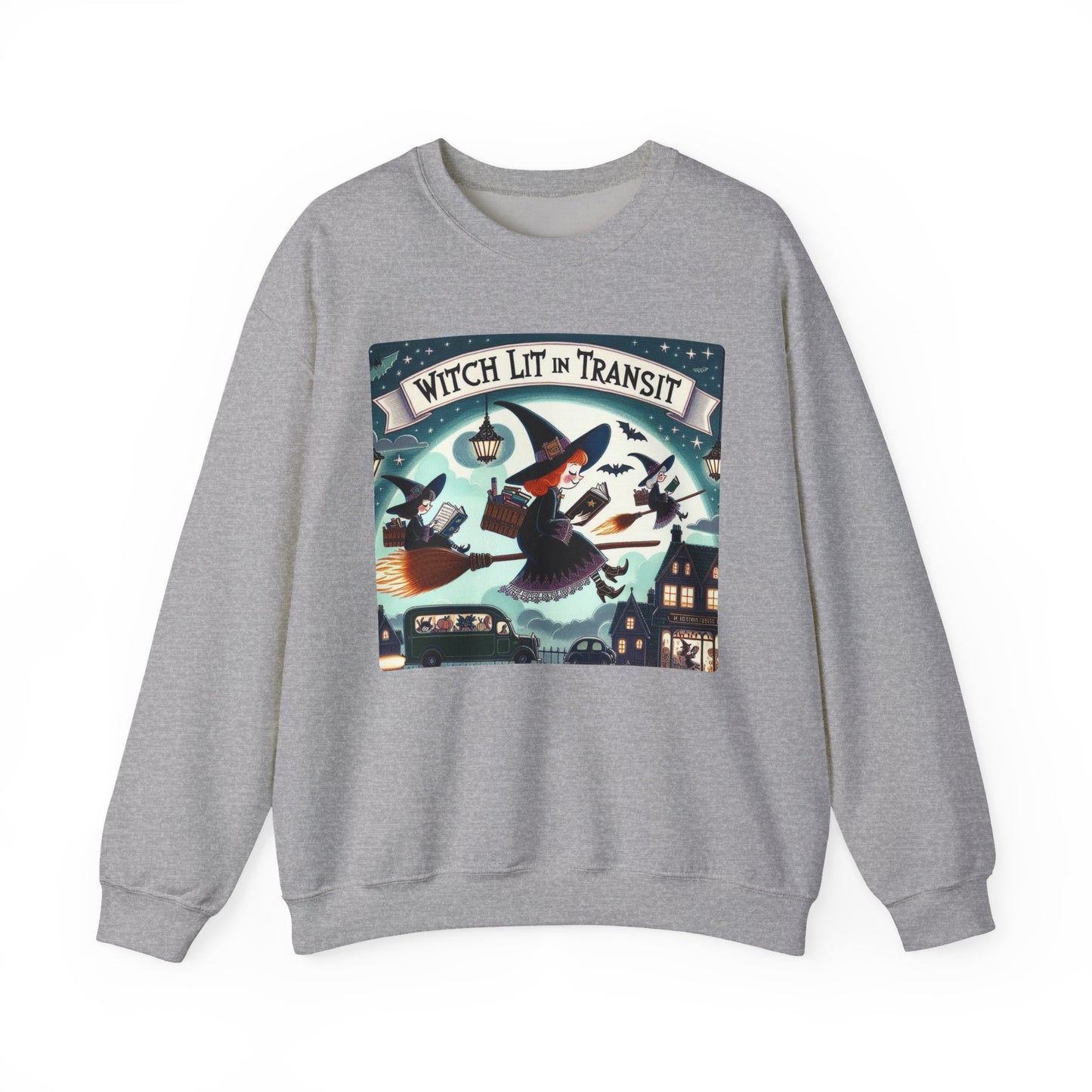 Whimsical Witch Reading Crewneck Sweatshirt, Cozy Halloween Sweatshirt, Bookish Fall Fashion, Spooky Season Gift for Witches Readers
