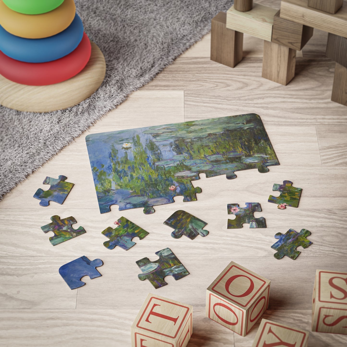 Claude Monet Waterlilies Kids Puzzle, Educational Art History Activity, 30-Piece Jigsaw Gift, Children Fun, Teacher Classroom Game