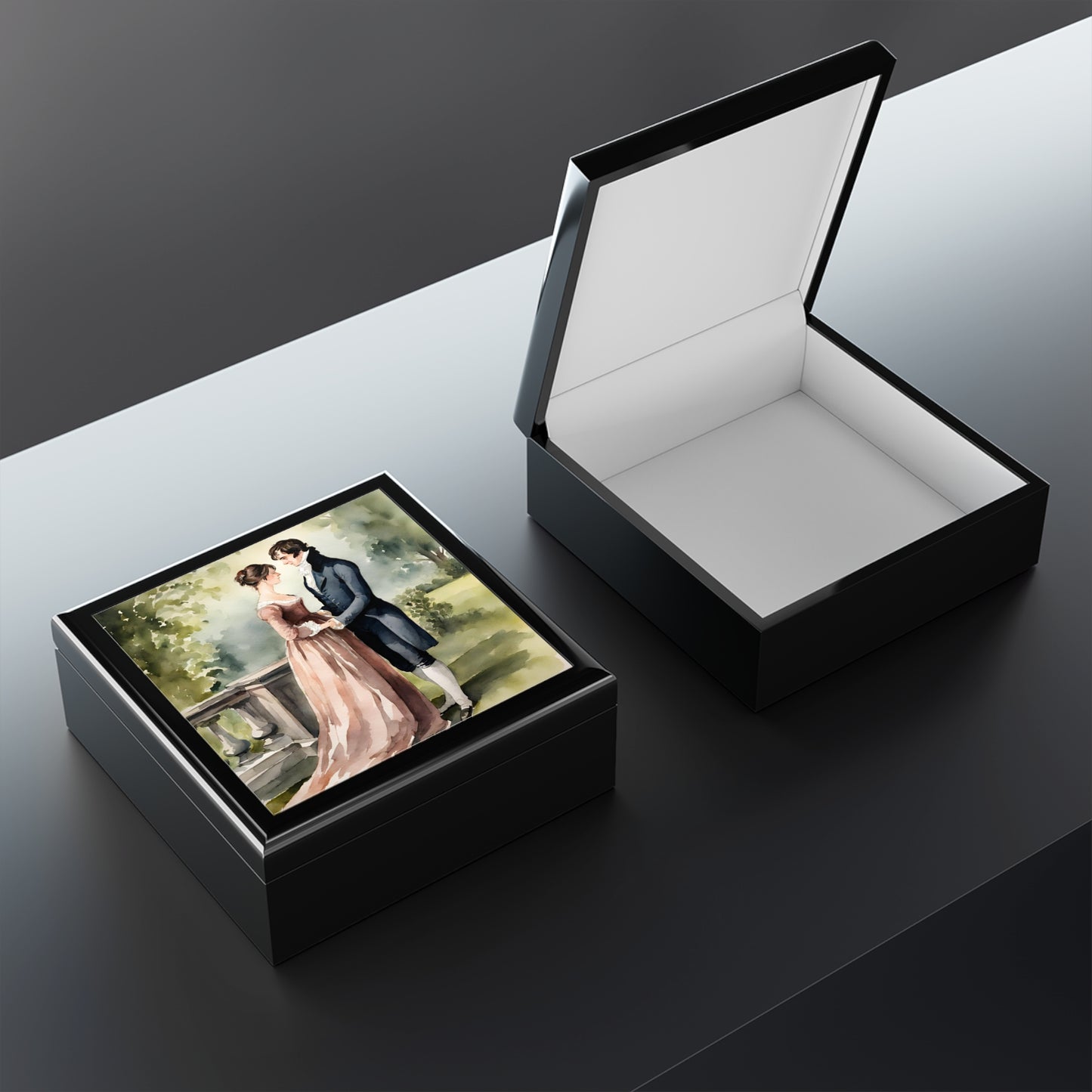 Jane Austen, Austenite, Pride and Prejudice, Darcy and Elizabeth, Regency, Watercolor, Gift, Book, Museum, Jewelry Box