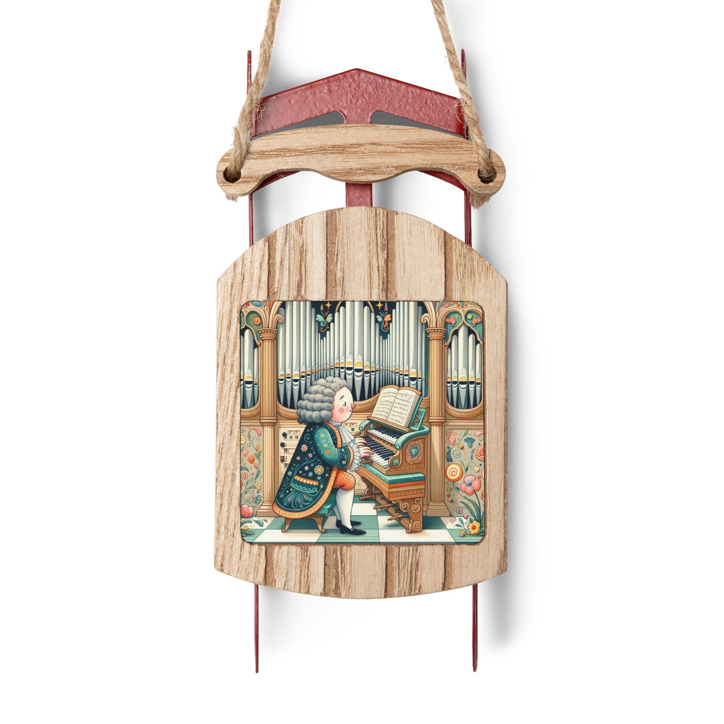 Sled Ornaments, Johann Sebastian Bach Christmas Tree Decoration, Classical Music Organ Holiday Ornament, Musical Sled Ornament, Music Lover