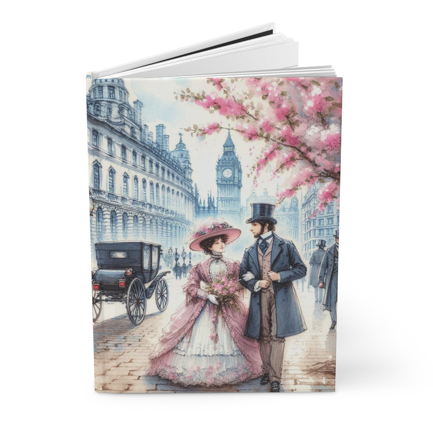 Cherry Blossom Journal, Diary, Notebook Stationery, London UK Gift, Victorian Hardcover Matte