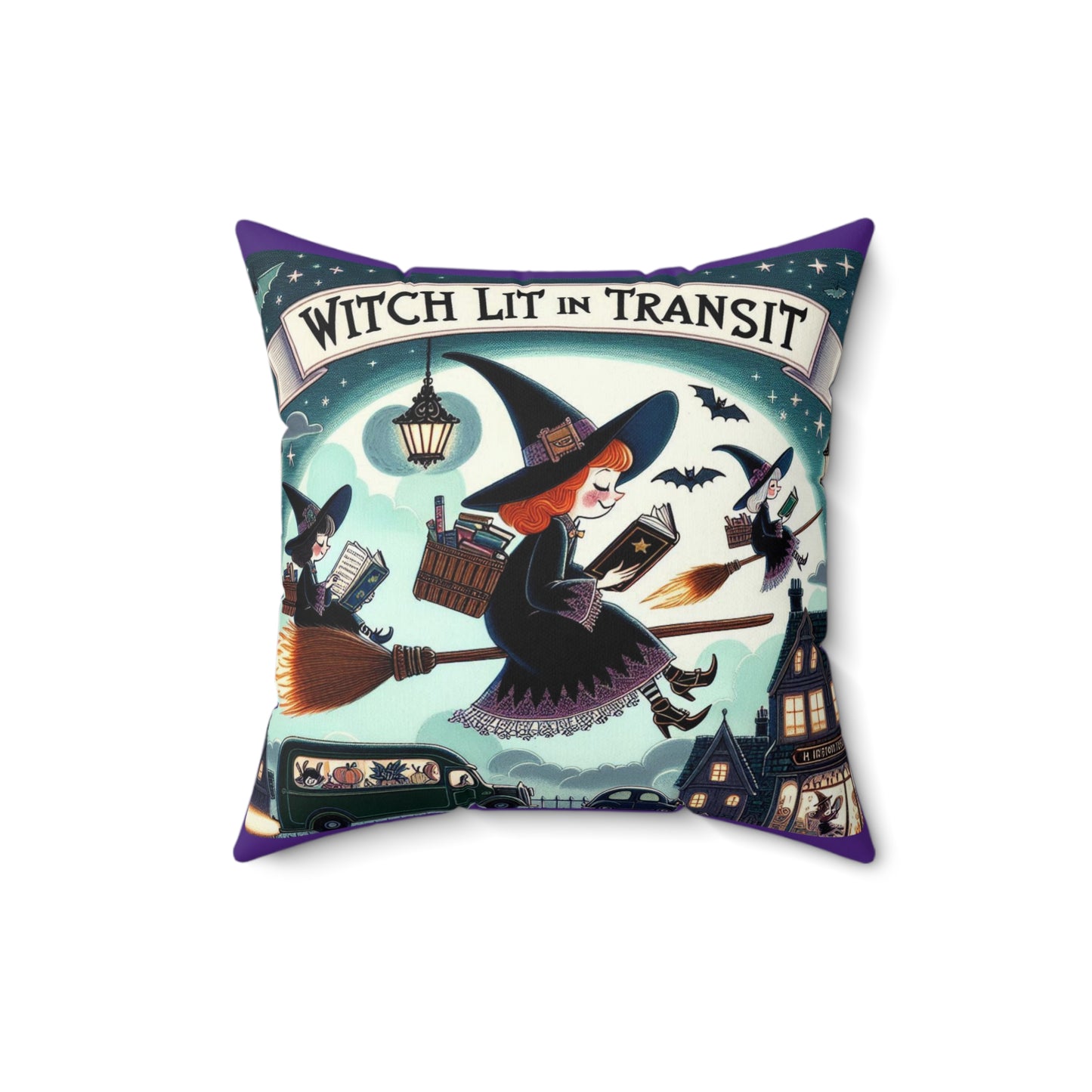 Reading Book Witch Decorative Pillow, Cozy Home Decor, Halloween Accent, Unique Gift for Witch Lovers, Fun and Creative Cushion
