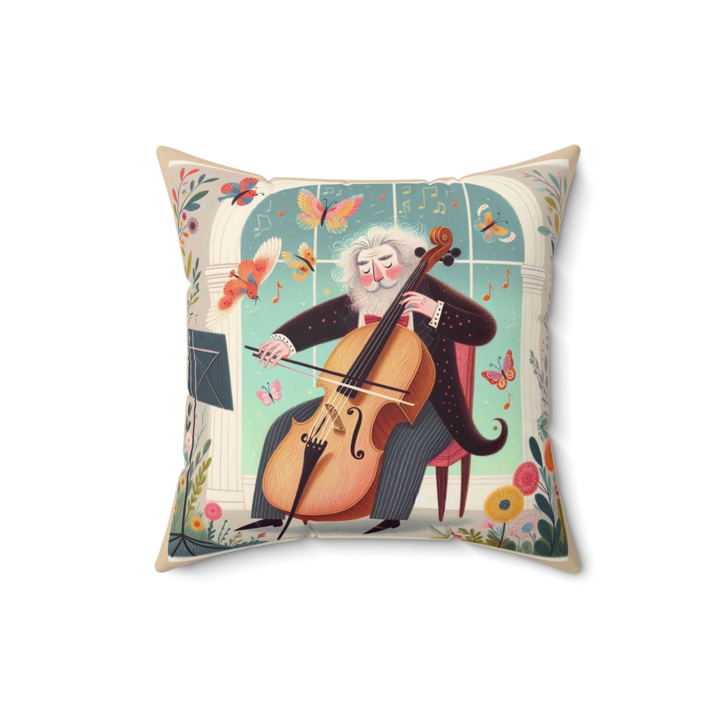 Brahms Cello Music Library Square Pillow - Classical Music Home Decor, Teacher Gift, Kids Room Decoration, Gift for Music Lover, Classroom.