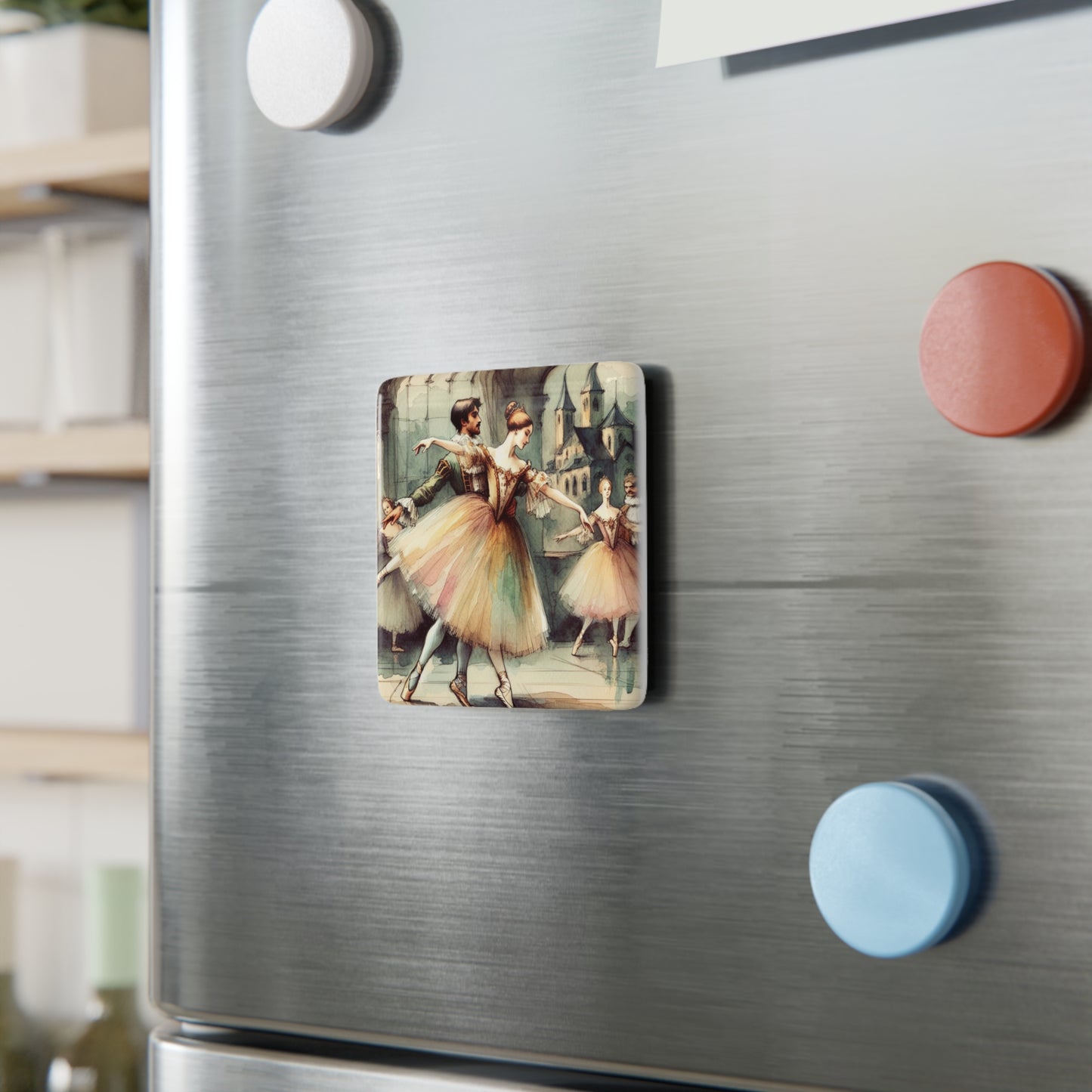 Ballet Magnet, Romeo and Juliet Ballet Artwork Square Porcelain Magnet for Dance Lovers, Home Decor, Gift for Dancers, Perfect for Fridge
