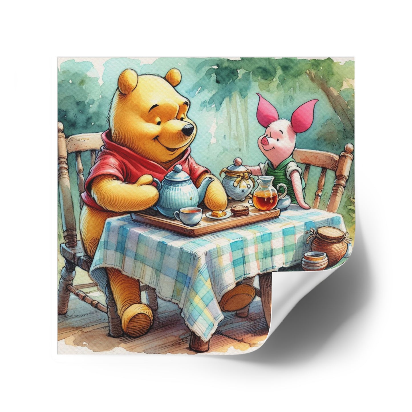 Whimsical Winnie the Pooh Bear and Piglet Square Stickers, Cute Party Favors, Nursery Decor, Kids' Gifts, Tea Party, Indoor/Outdoor