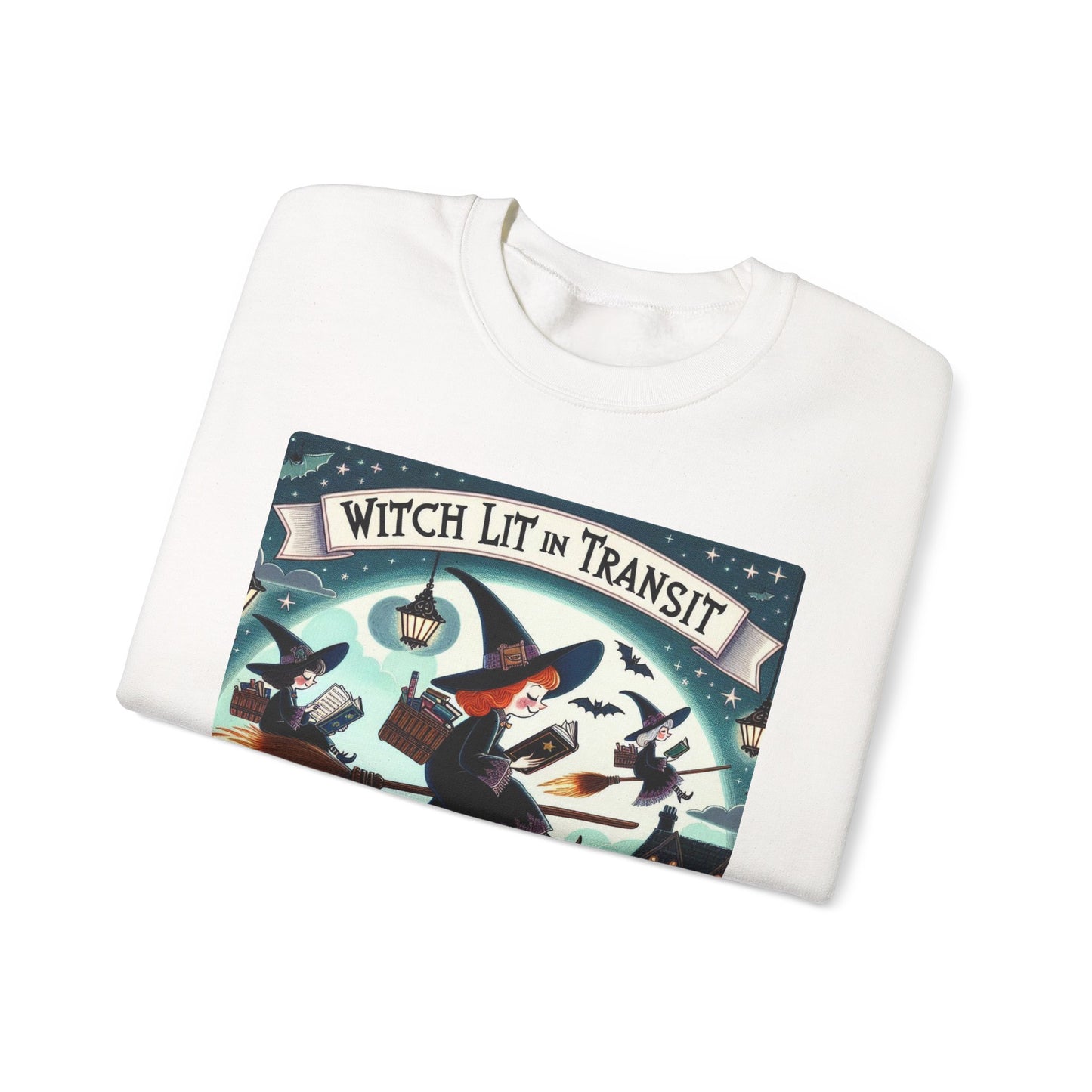 Whimsical Witch Reading Crewneck Sweatshirt, Cozy Halloween Sweatshirt, Bookish Fall Fashion, Spooky Season Gift for Witches Readers