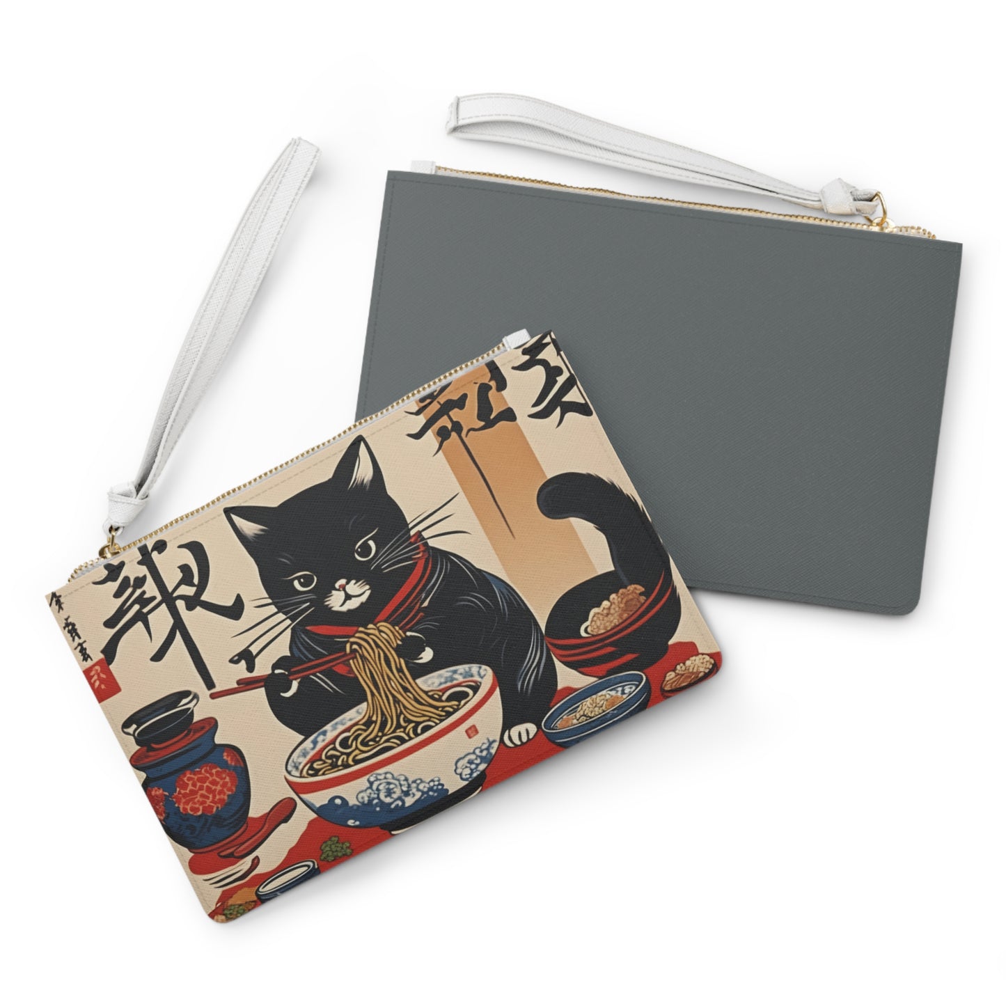Black Cat Neko Zippered Pouch, Japanese, Traditional Print, Stationery, Ramen, Gift, Student, Traveler, Japan, Anime, Tokyo, Clutch Bag
