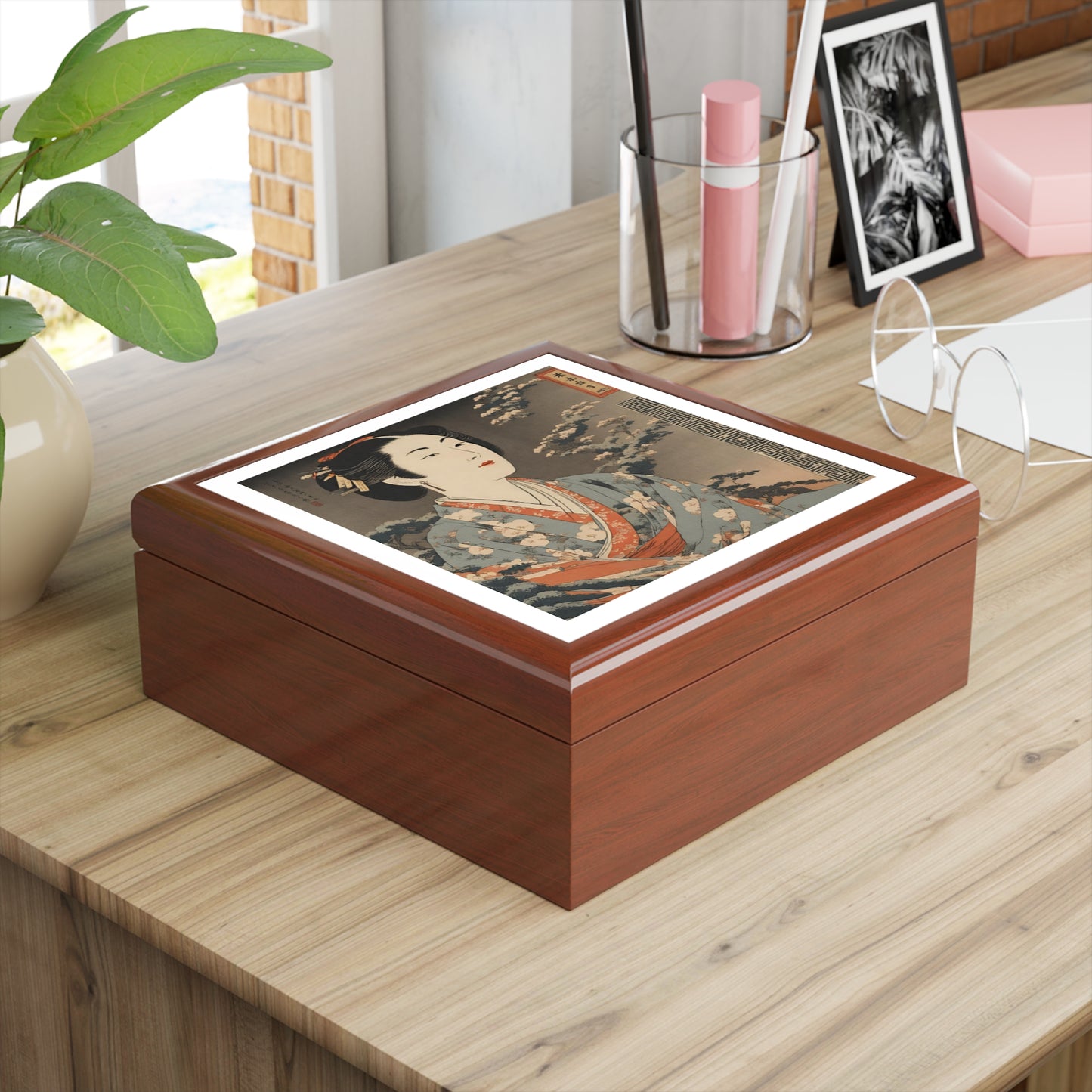 Cherry Blossom Sakura Japanese Print Jewelry Box