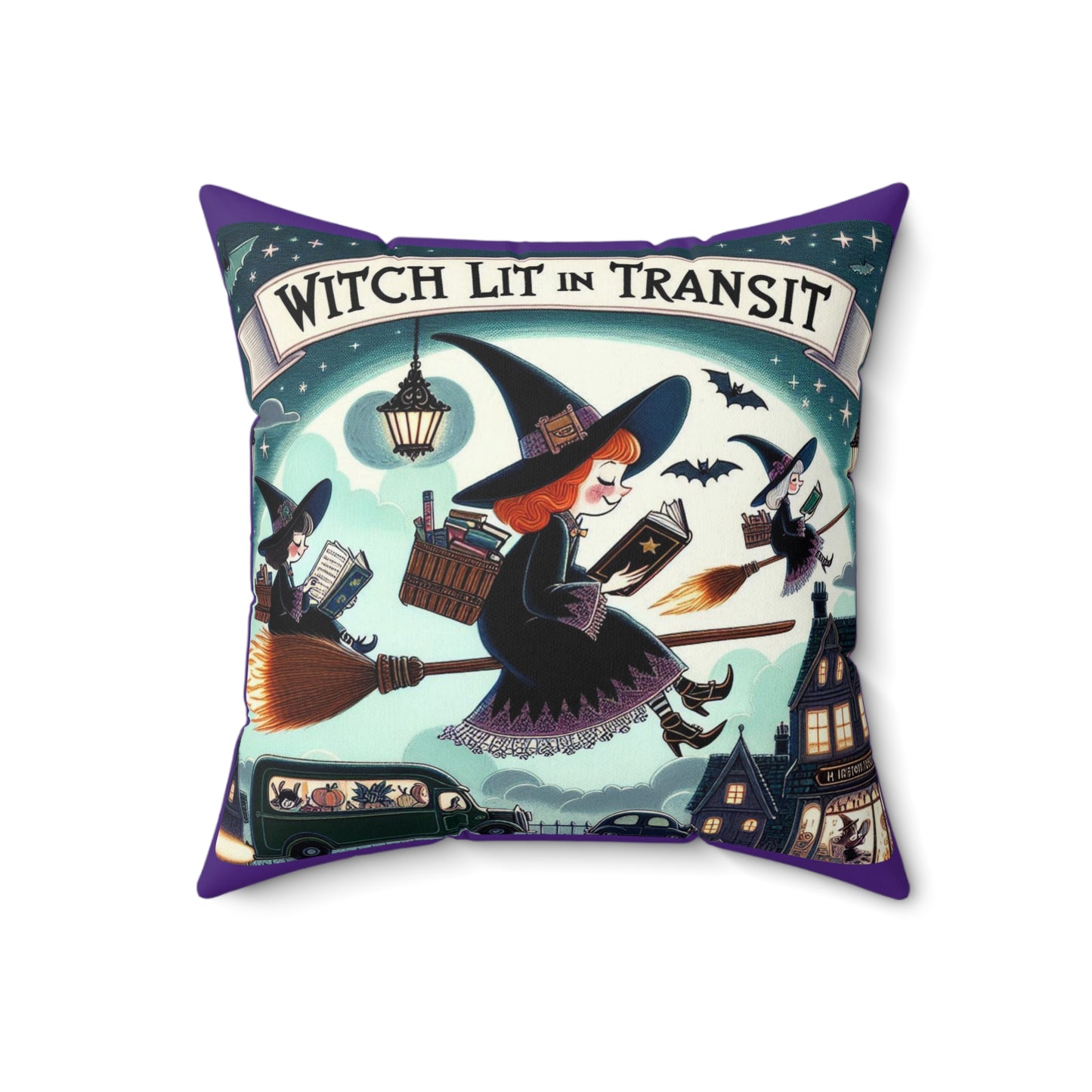 Reading Book Witch Decorative Pillow, Cozy Home Decor, Halloween Accent, Unique Gift for Witch Lovers, Fun and Creative Cushion