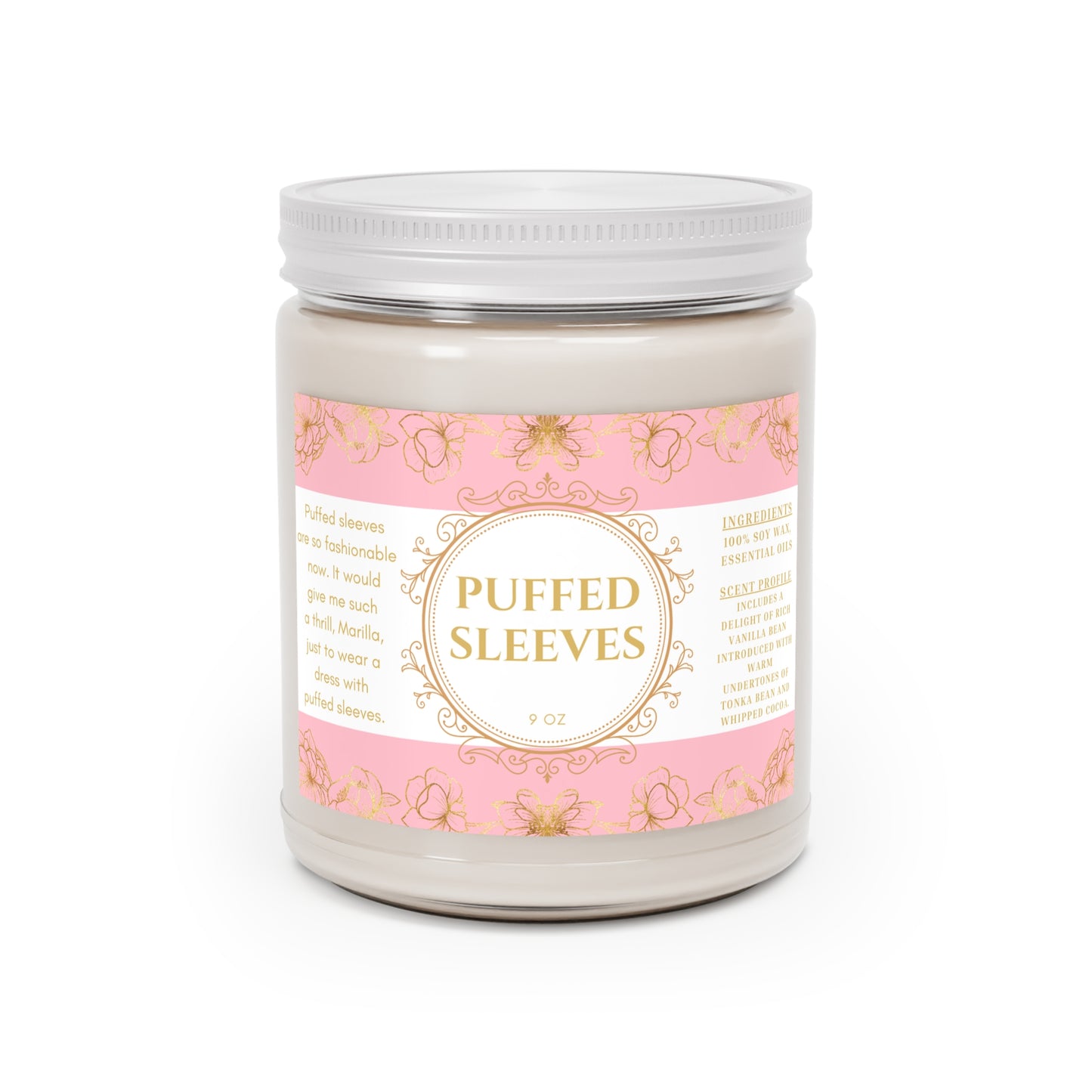 Anne of Green Gables, Puffed Sleeves, Scented, Candles, 9oz, Gift, Vanilla and Cocoa Scent