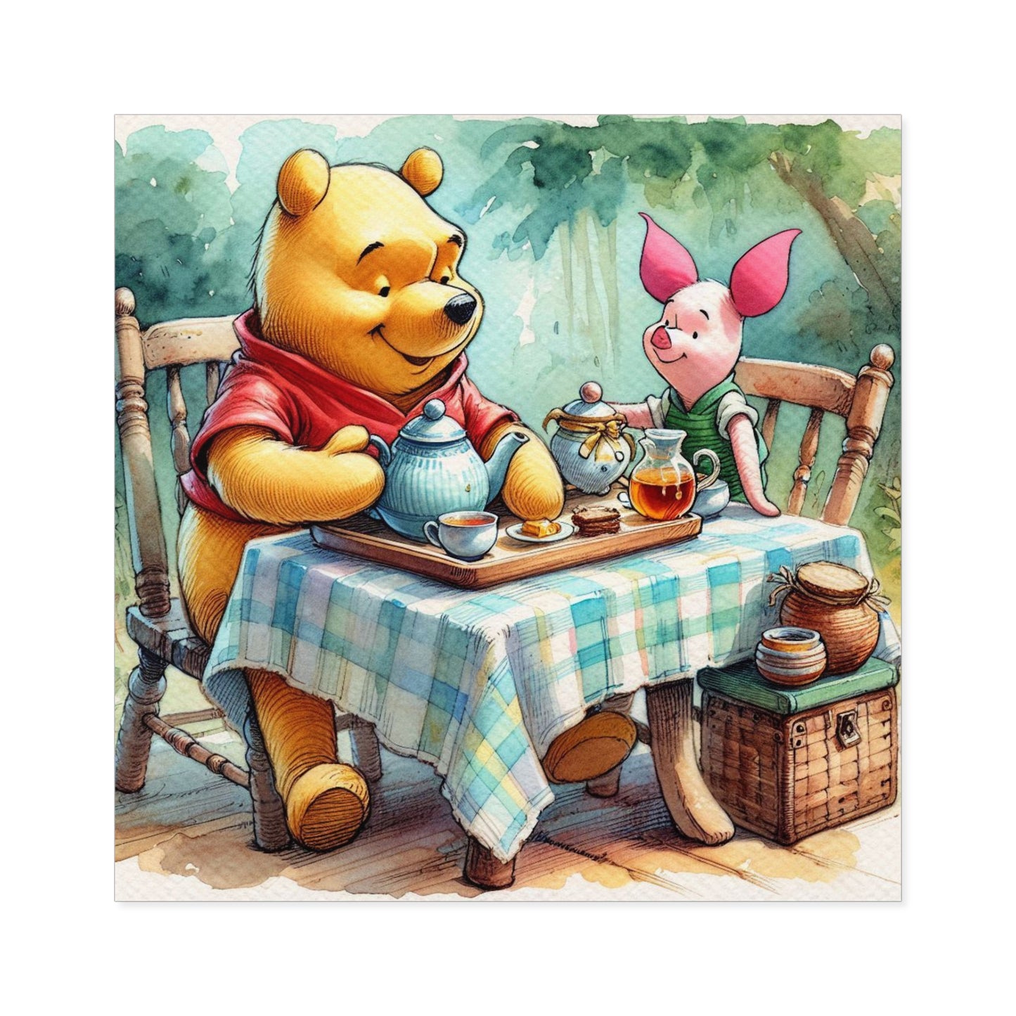 Whimsical Winnie the Pooh Bear and Piglet Square Stickers, Cute Party Favors, Nursery Decor, Kids' Gifts, Tea Party, Indoor/Outdoor