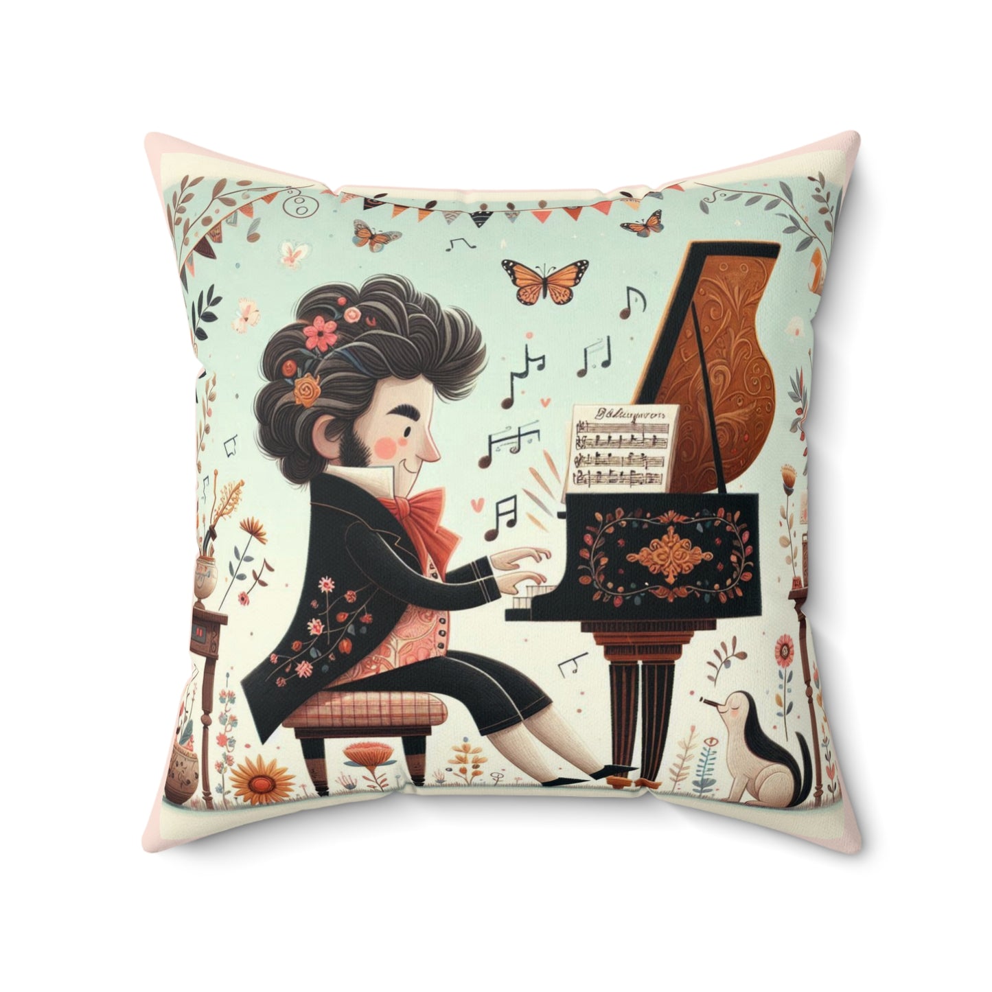 Classical Music Pillow, Beethoven Piano Music Library Home Decor, Teacher Gift, Kids Room Decoration, Gift for Music Lover, Classroom Decor,
