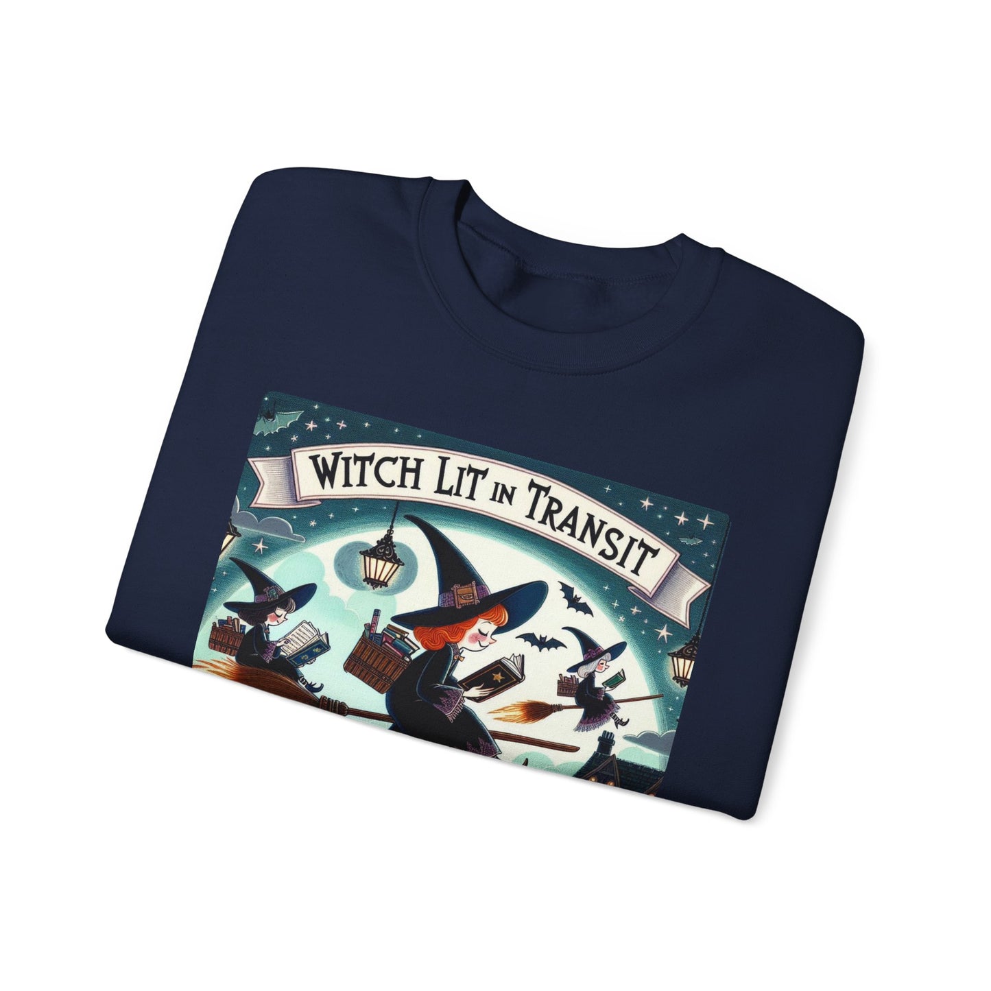 Whimsical Witch Reading Crewneck Sweatshirt, Cozy Halloween Sweatshirt, Bookish Fall Fashion, Spooky Season Gift for Witches Readers