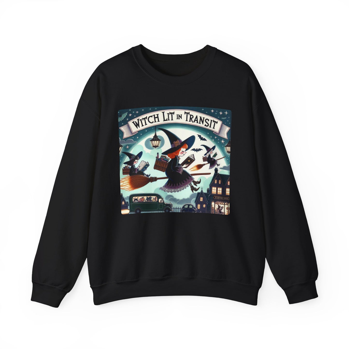 Whimsical Witch Reading Crewneck Sweatshirt, Cozy Halloween Sweatshirt, Bookish Fall Fashion, Spooky Season Gift for Witches Readers