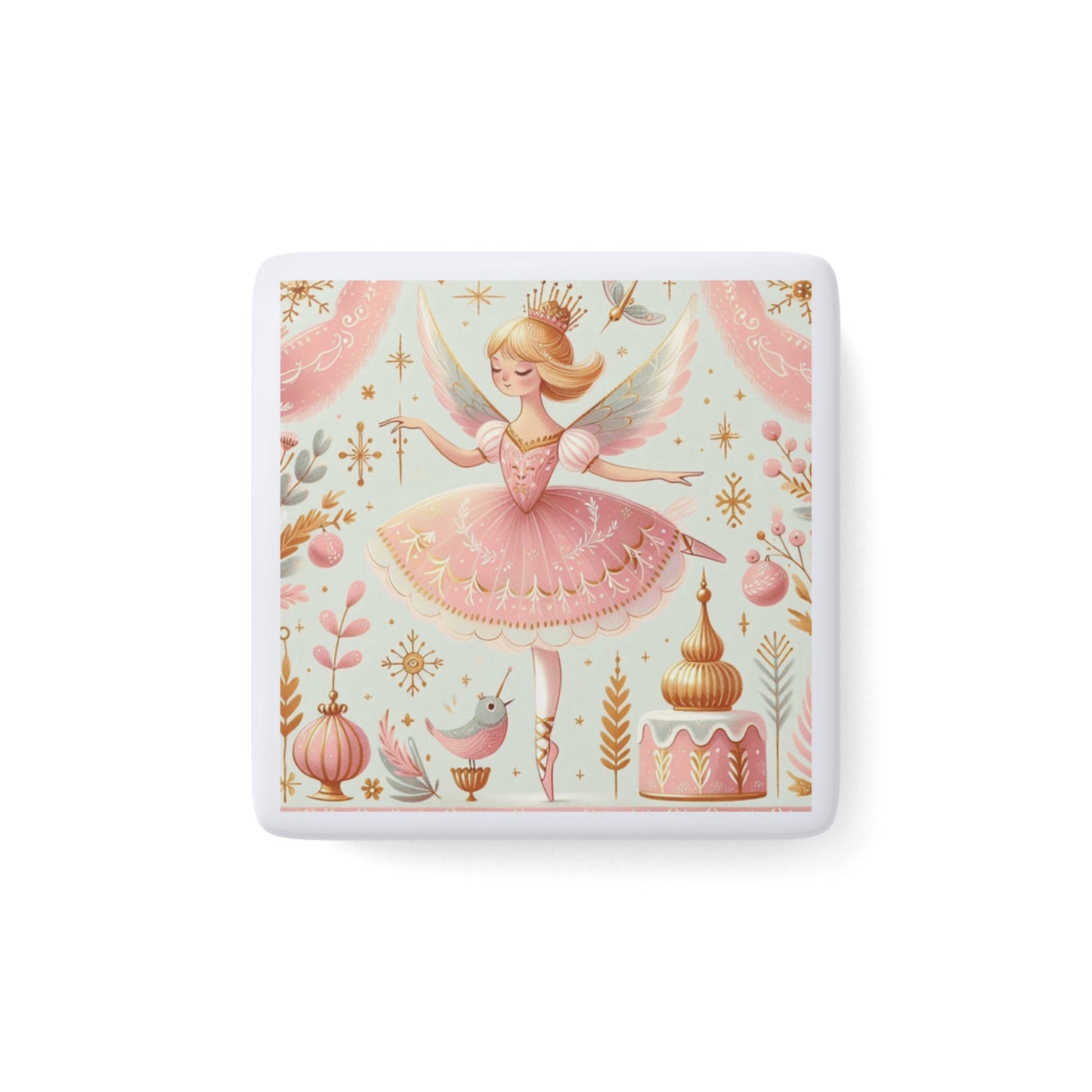 Christmas Nutcracker Ballet Sugar Plum Fairy, Decor, Stocking Stuffer, Porcelain Magnet, Square, Dancer, Ballerina