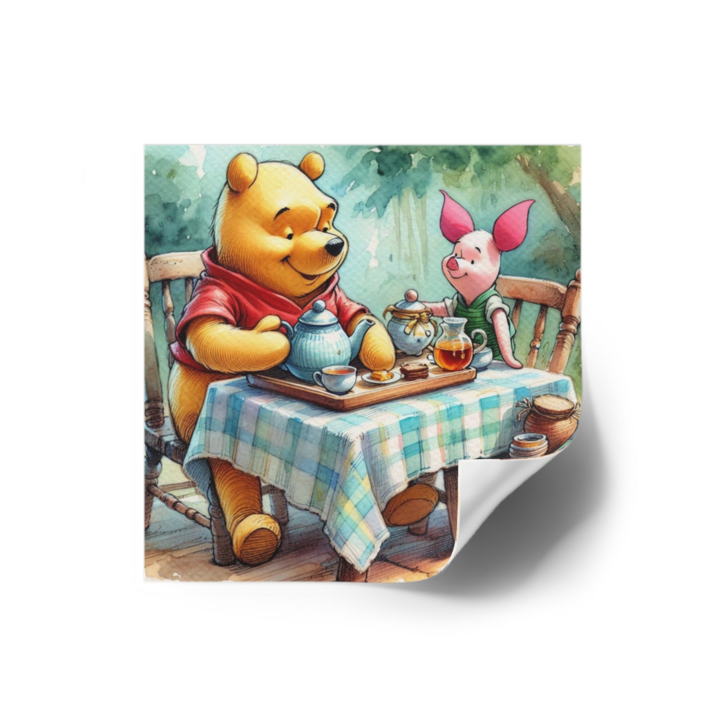 Whimsical Winnie the Pooh Bear and Piglet Square Stickers, Cute Party Favors, Nursery Decor, Kids' Gifts, Tea Party, Indoor/Outdoor