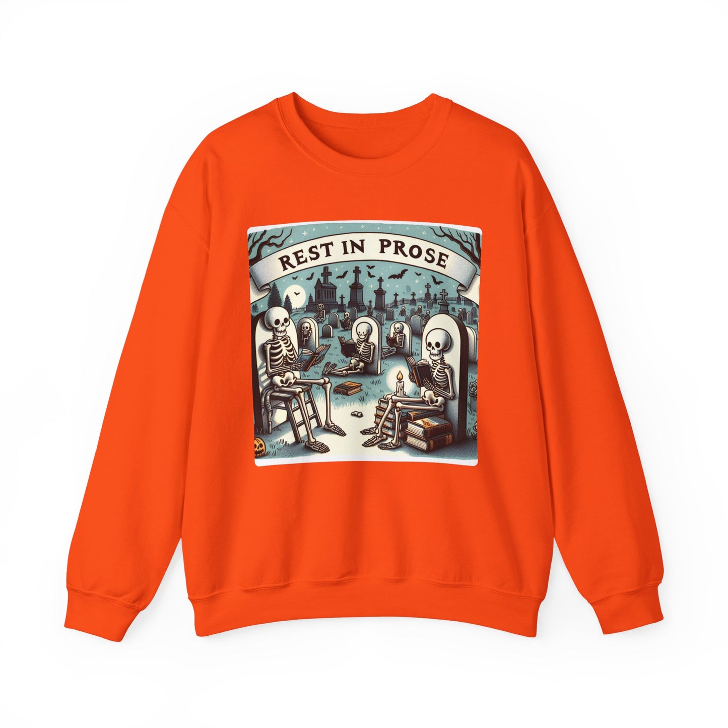 Rest in Prose, Skeletons Reading Crewneck Sweatshirt, Halloween Sweatshirt, Unisex White Sweatshirt Writers Readers, Spooky Literary Gift