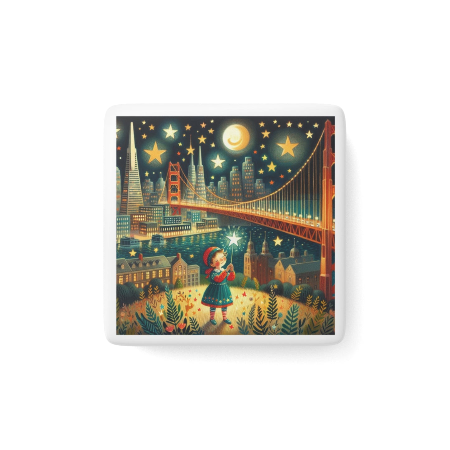 San Francisco, California, Twinkle Twinkle Little Star, Nursery Rhyme, Golden Gate Bridge, Souvenir, Gift, Porcelain, Magnet, Square, Gift