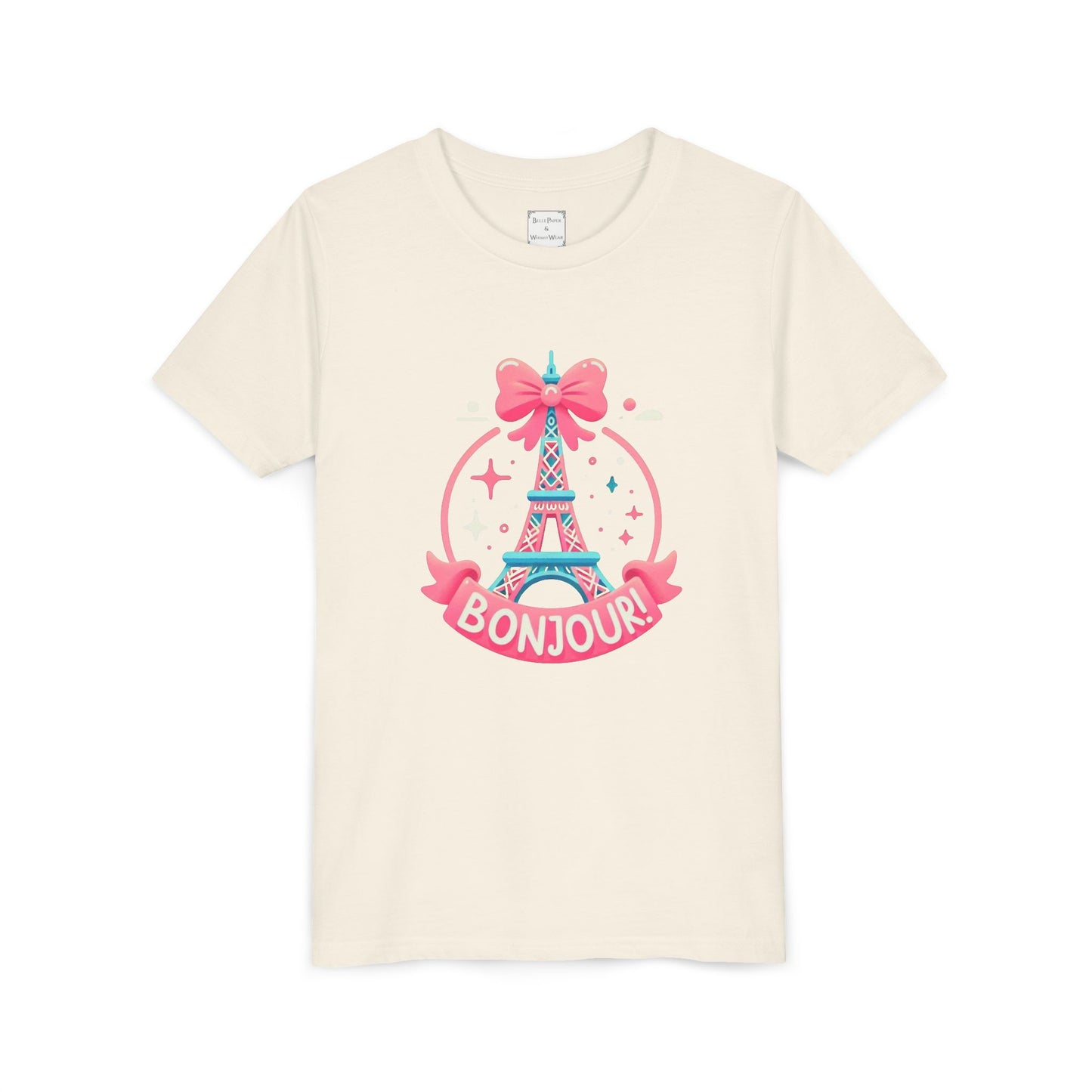Bonjour Eiffel Tower Youth Tee, Cute Kid Shirt, Paris-Themed Apparel, Birthday Gift for Girls, Summer Fashion