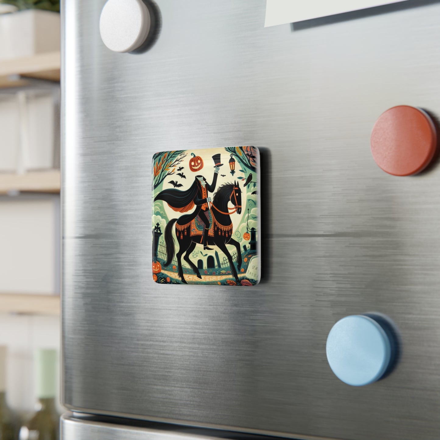 Sleepy Hollow, Headless Horseman, Halloween, Autumn, Fall, Gift Porcelain Magnet, Square