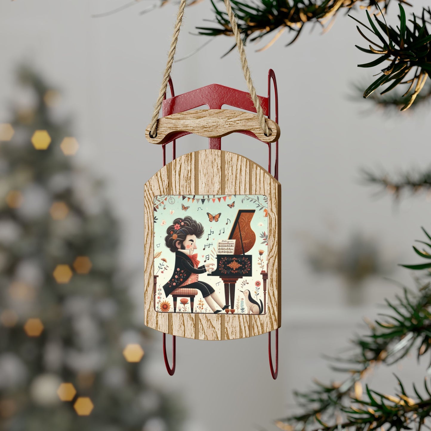 Sled Ornament Beethoven Gift Sled Ornament - Christmas Tree Decor, Holiday Gift, Musician Ornament, Composer Decoration, Musical Gift