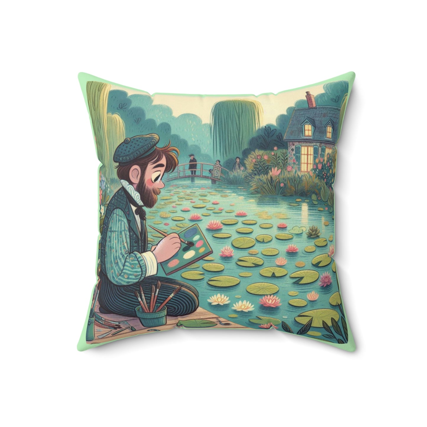 Claude Monet Artist Pillow, Kids Children Decor, Water Lilies Cushion, Art Classroom Home Decor, Spun Polyester Square Pillow