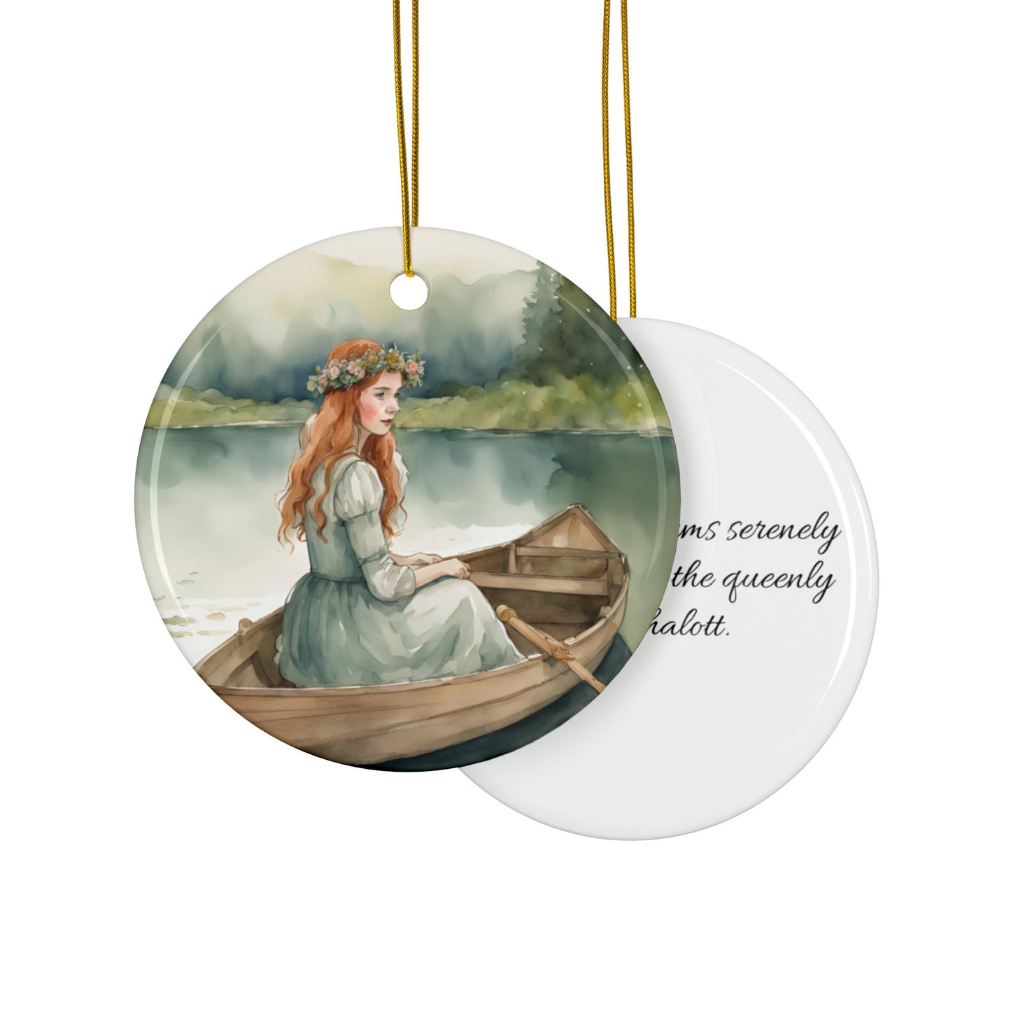 Anne of Green Gables Lady of Shalott Ceramic Ornament, Christmas Tree Decor, Tennyson Gift, Holiday Decoration, Double-Sided Home Decor,