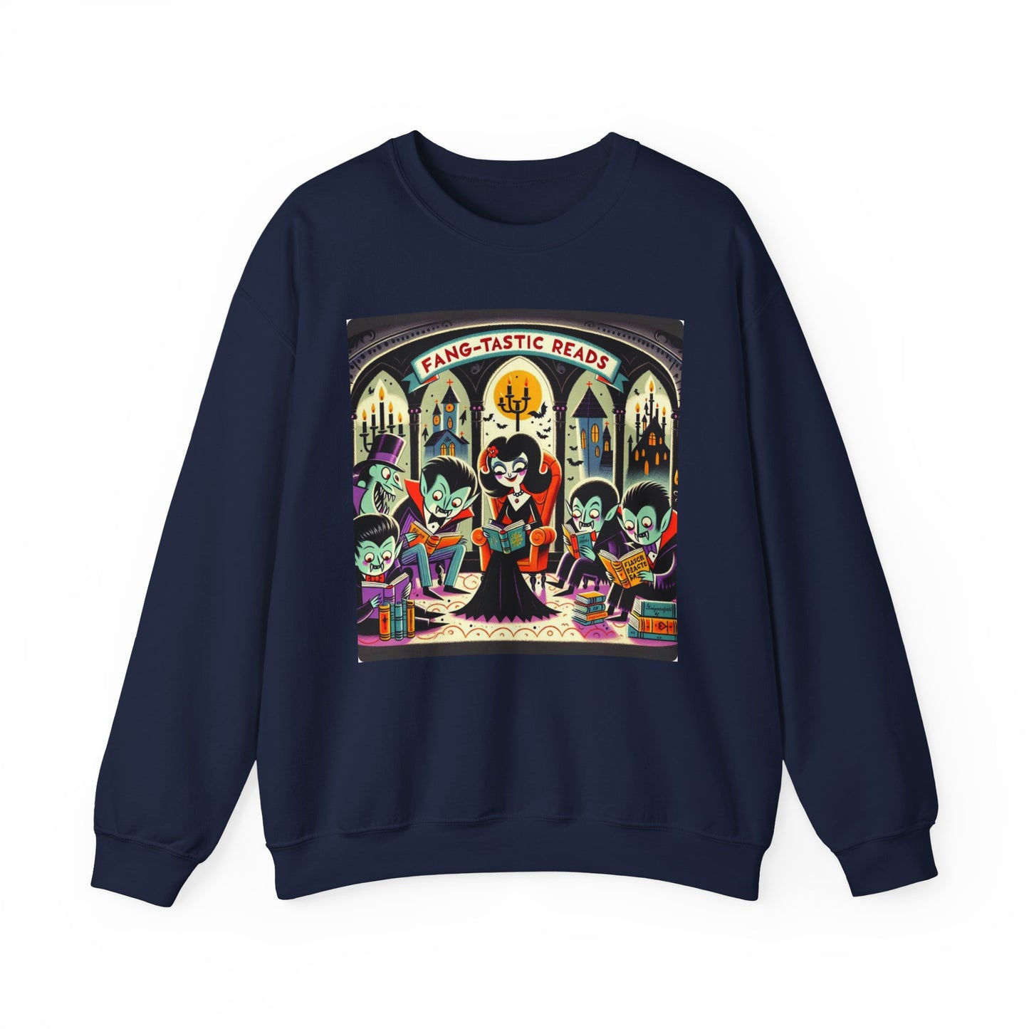 Fang-tastic Reads Sweatshirt, Vampire Book Lover Crewneck, Halloween Librarian Shirt, Cozy Unisex Fall Apparel, Spooky Gift for Readers