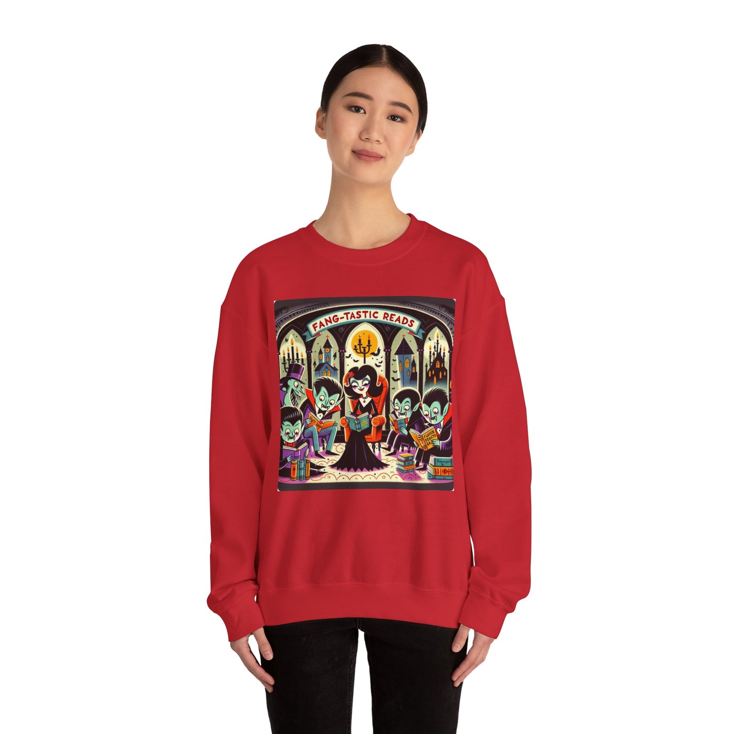 Fang-tastic Reads Sweatshirt, Vampire Book Lover Crewneck, Halloween Librarian Shirt, Cozy Unisex Fall Apparel, Spooky Gift for Readers