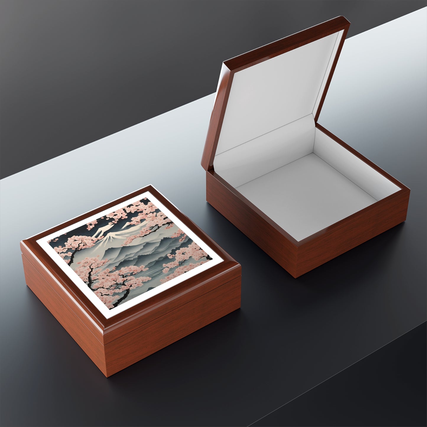 Cherry Blossom Japanese Sakura Landscape Print Jewelry Box