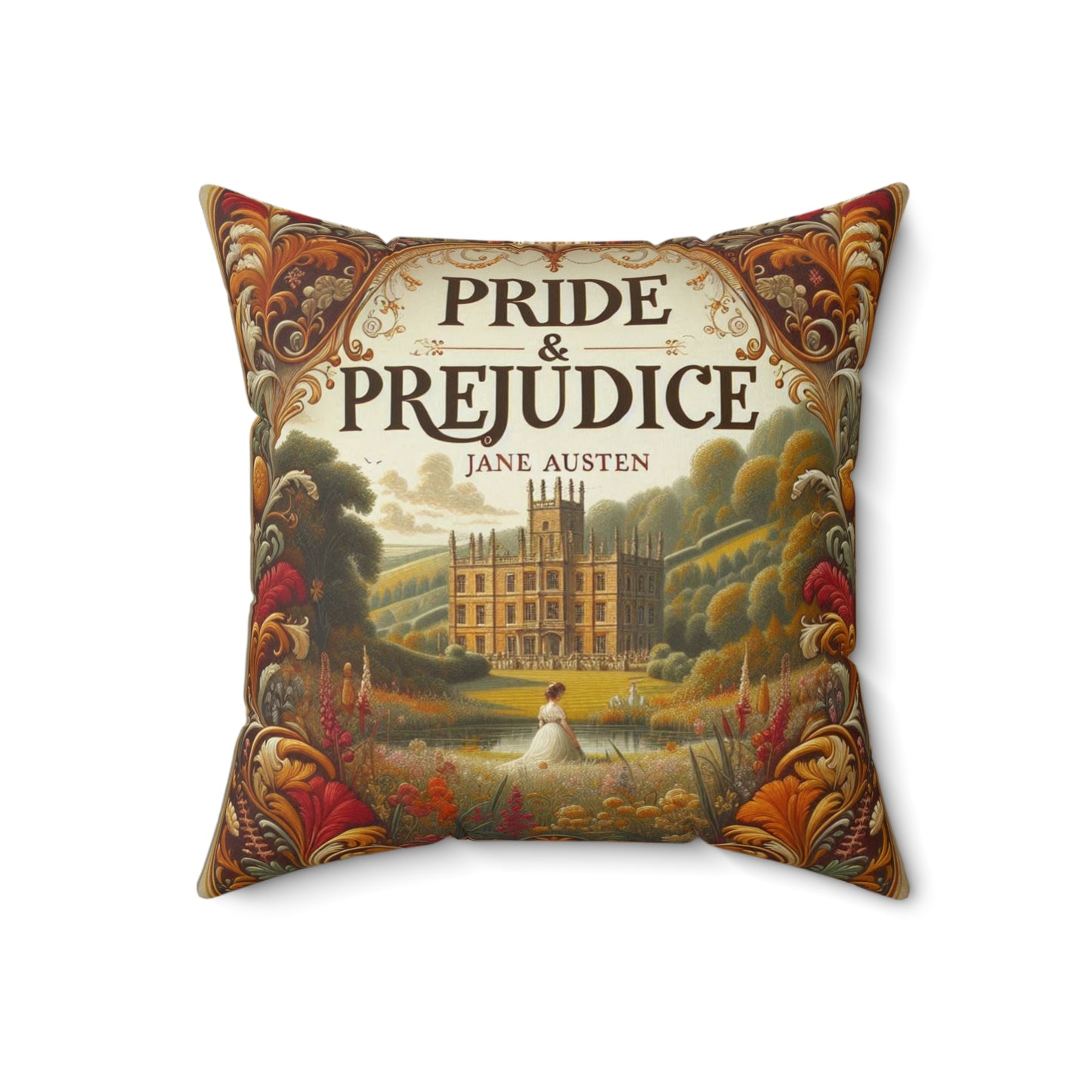Regency Pride and Prejudice Square Pillow, Book Nook Cushion for Literary Decor, Jane Austen Library Home Accent, Reading Nook Throw Pillow,